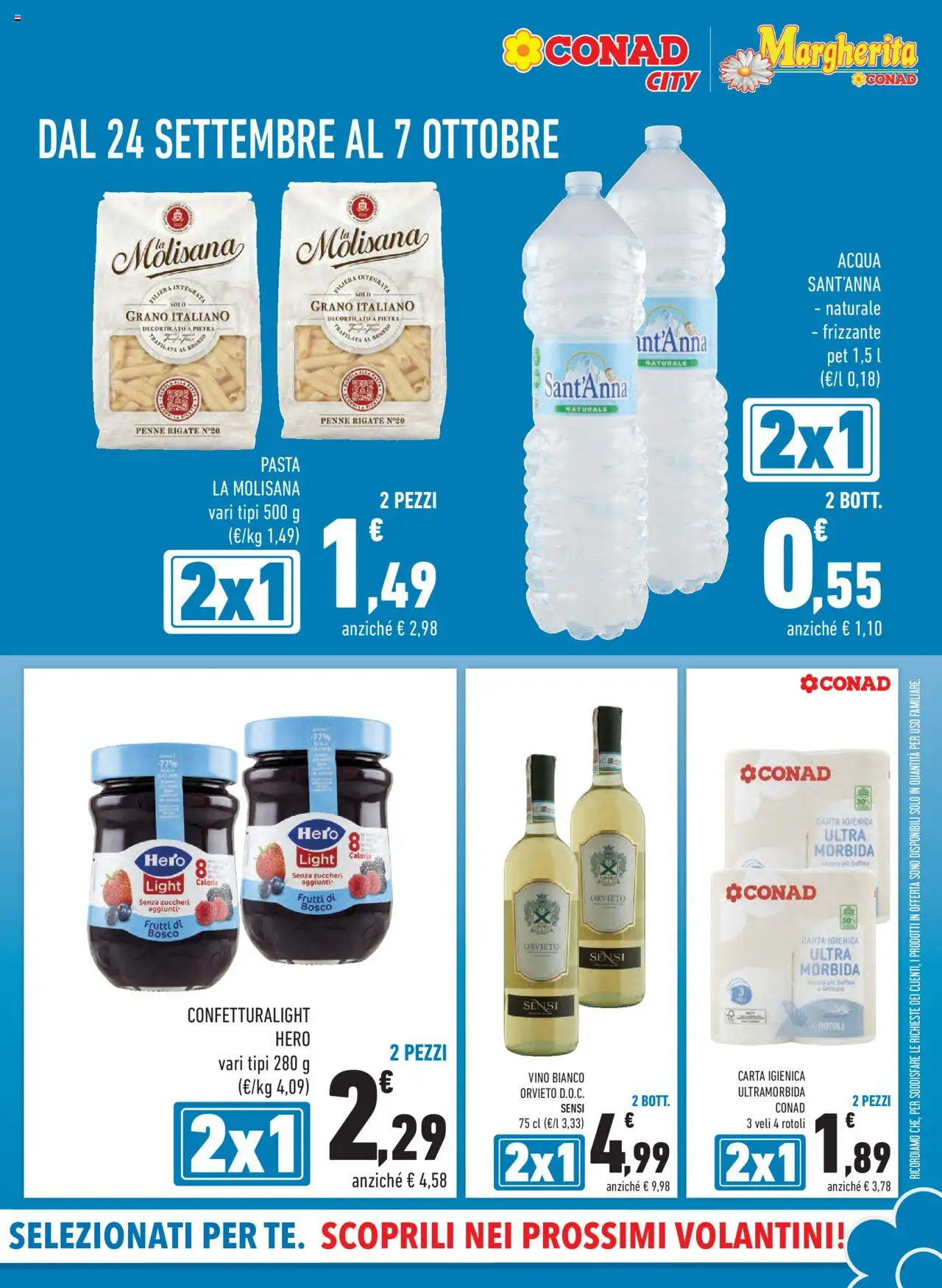 Volantino Conad del 24.09.2025 | Pagina: 5 | Prodotti: Acqua, Vino, Pasta, Vino bianco