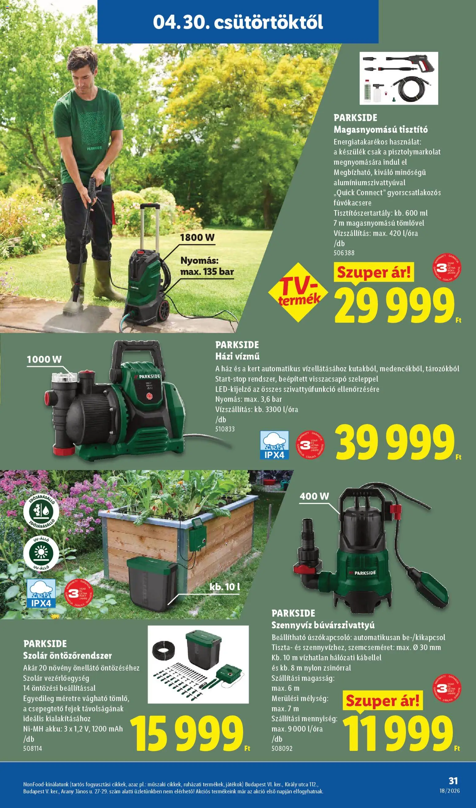 Lidl akciós ujság - amely érvényes a következő dátumtól: 30.04.2026 | Oldal: 31 | Termékek: Parkside, Játékok, Búvárszivattyú