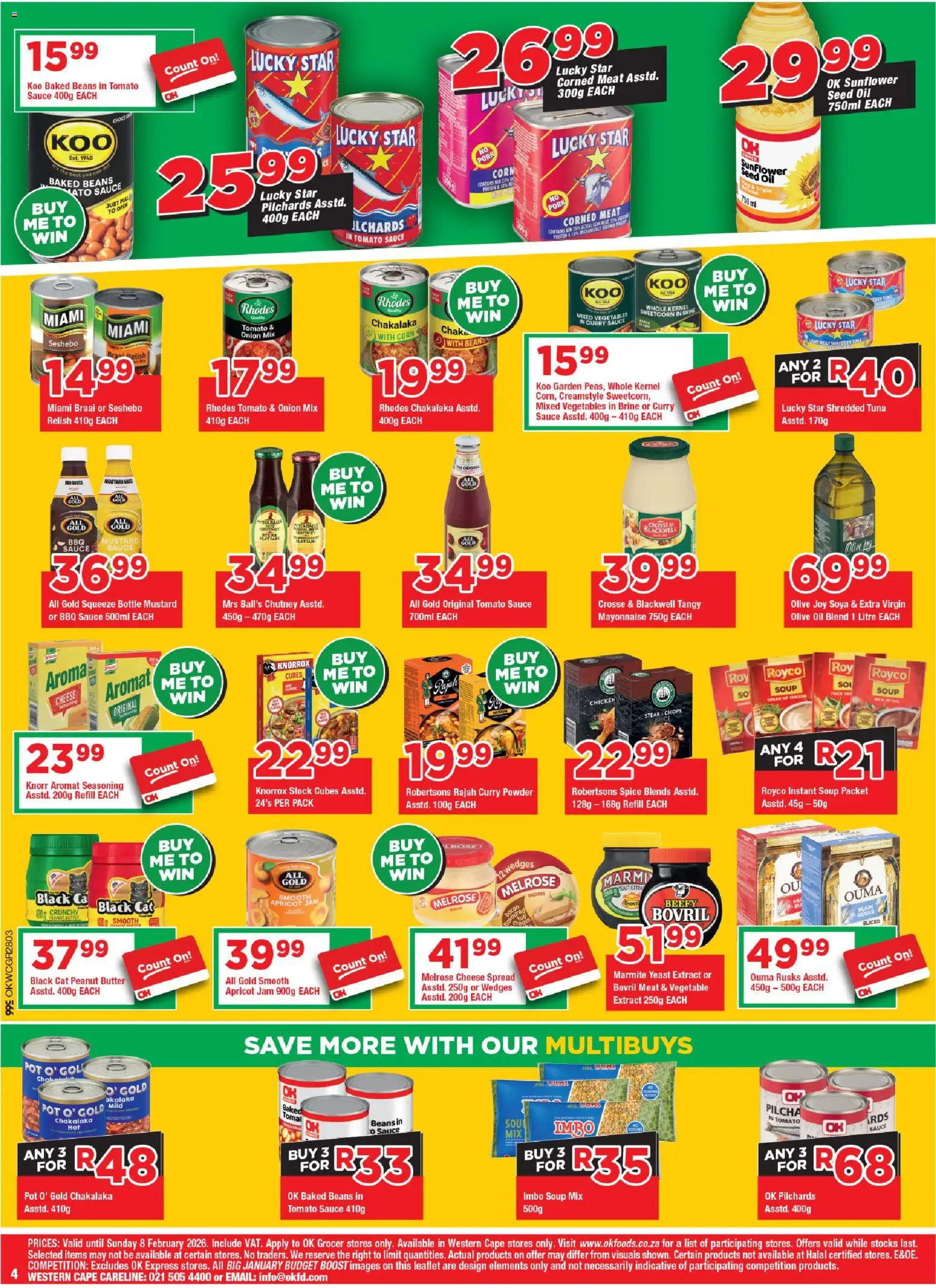 New OK Foods catalogue – valid from 21.01.2026 | Page: 4 | Products: Tuna, Detergente líquido, Tomato sauce, Bacon