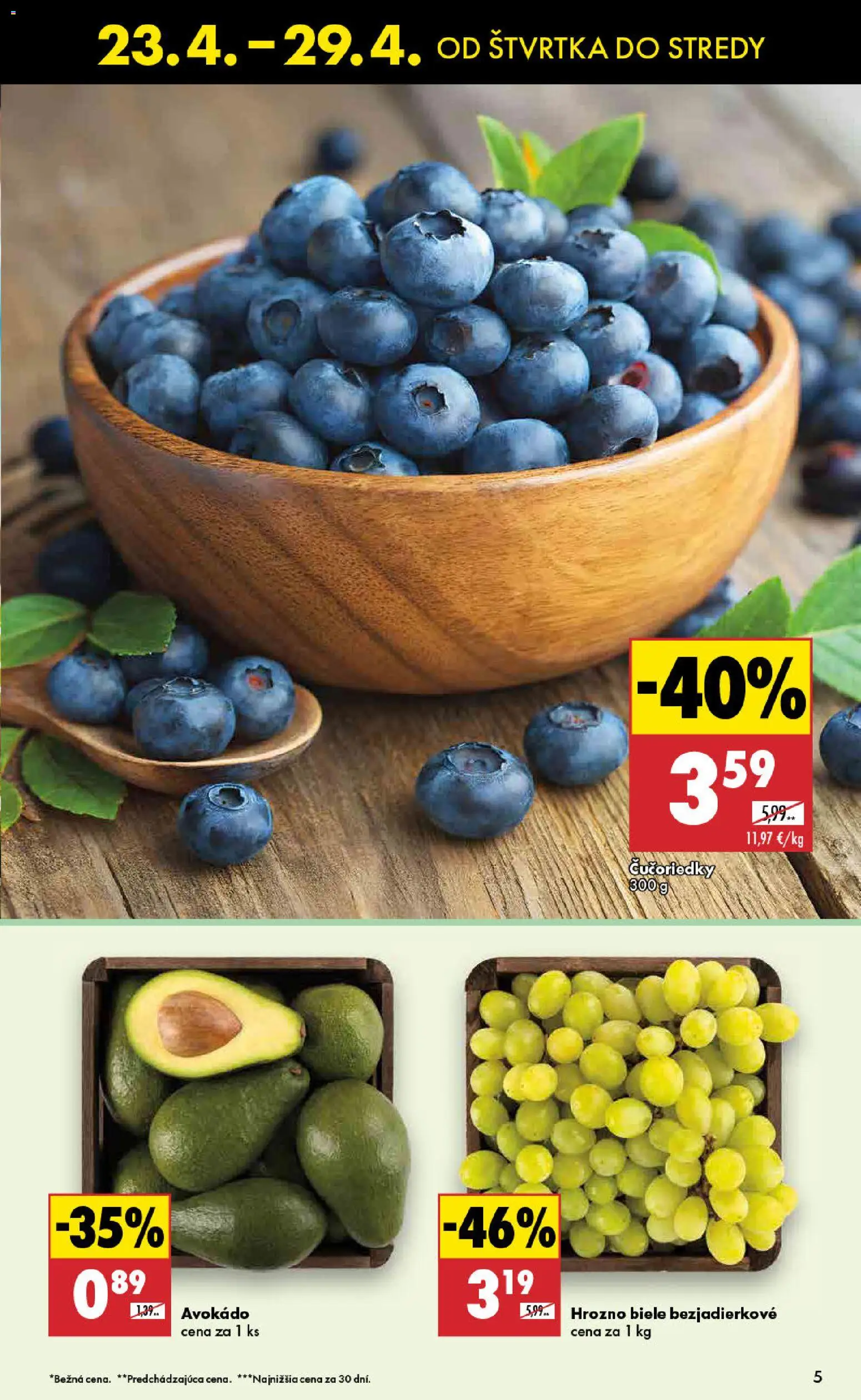 Nové Biedronka akcie – leták je platný od 23.04.2026 | Strana: 5 | Produkty: Čučoriedky, Avokádo, Hrozno