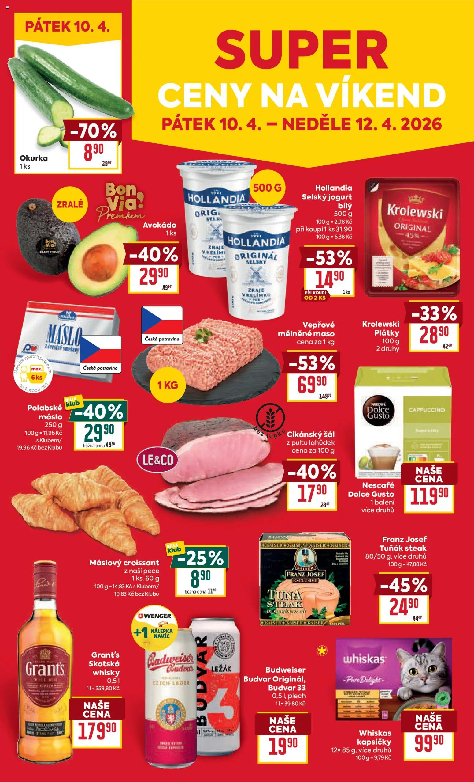 Billa Velký leták od 07.04.2026 | Strana: 29 | Produkty: Whiskas, Nescafé, Avokádo, Budvar 33