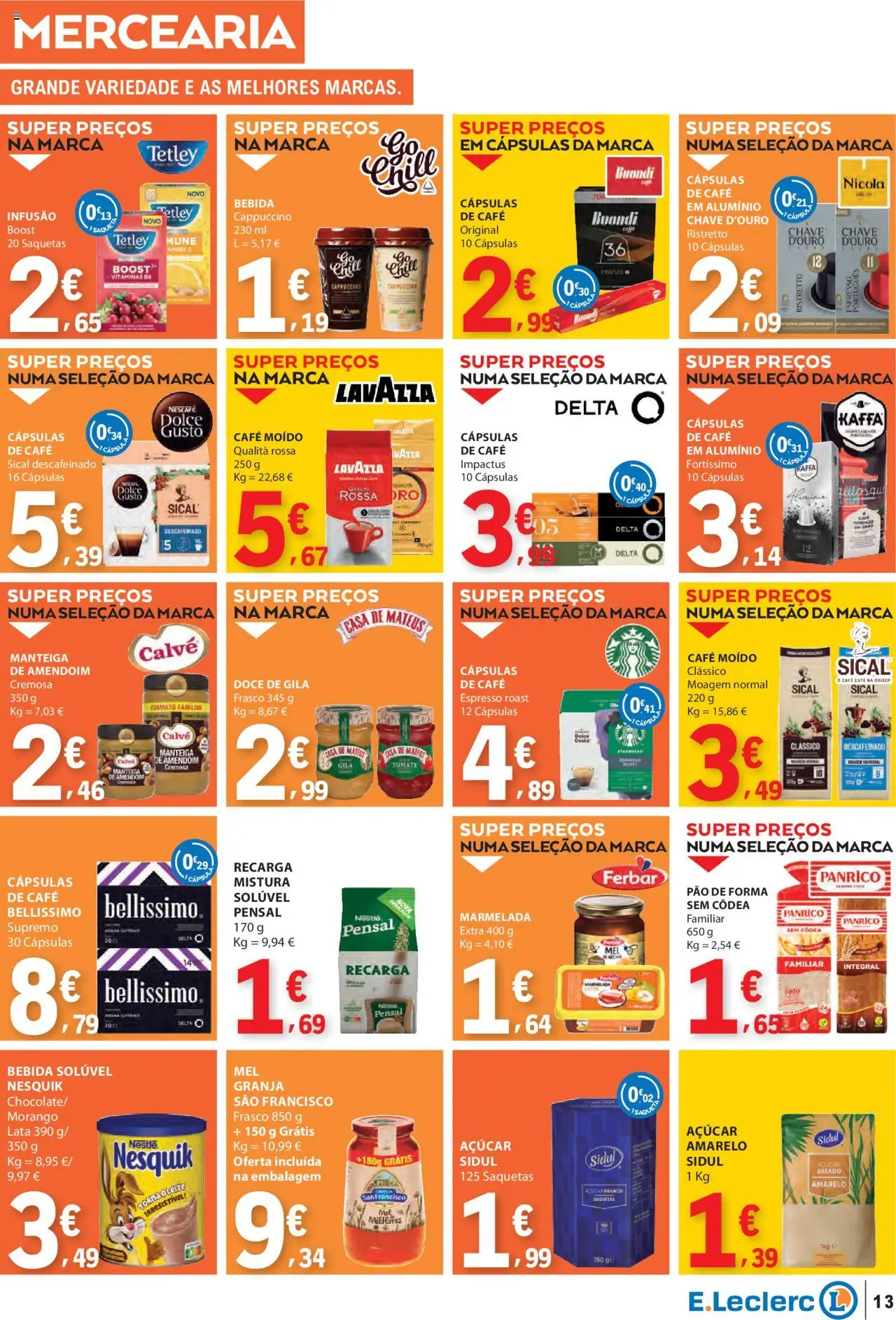 E.Leclerc folheto │ válido de 18.09.2025 | Página: 13 | Produtos: Pão de forma, Leite, Açúcar, Tomate