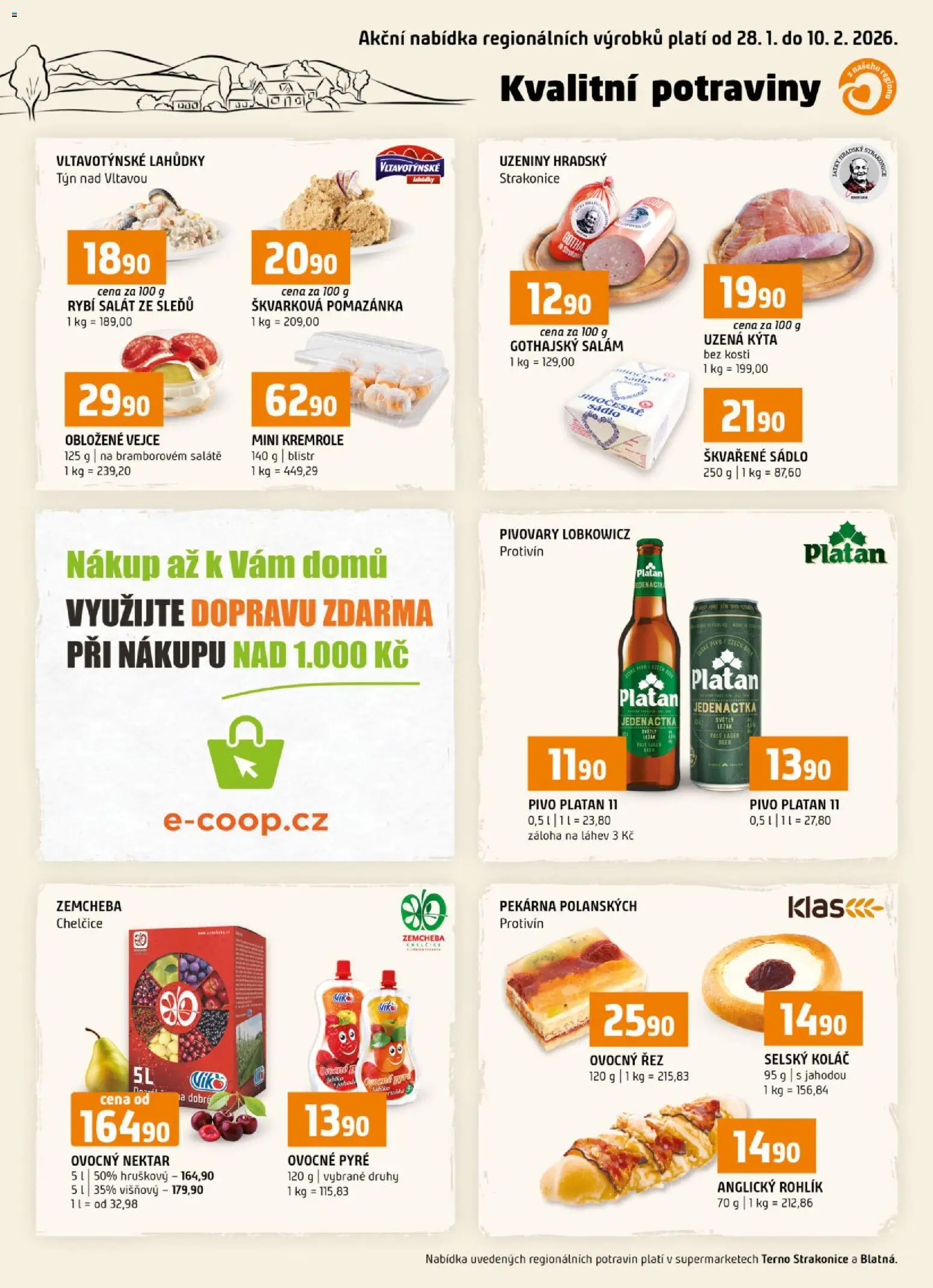 Terno leták - Blatná, Strakonice od 28.01.2026 | Strana: 1 | Produkty: Rybí salát, Potraviny, Pivo Platan, Kýta