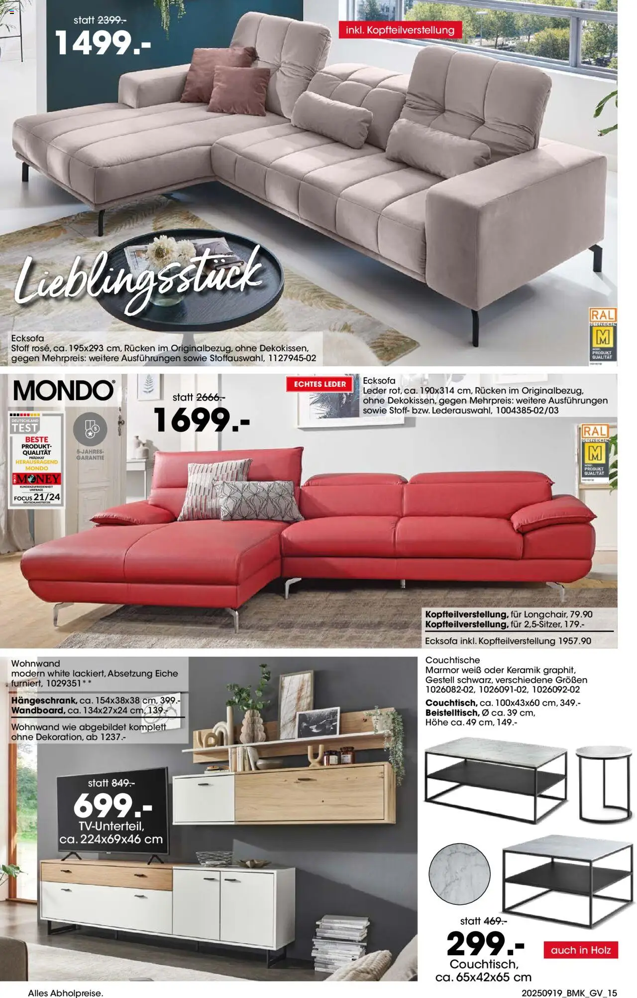 Möbel Martin Prospekt  Küchenmesse 	 – gültig ab 19.09.2025 | Seite: 15 | Produkte: Ecksofa, Wohnwand