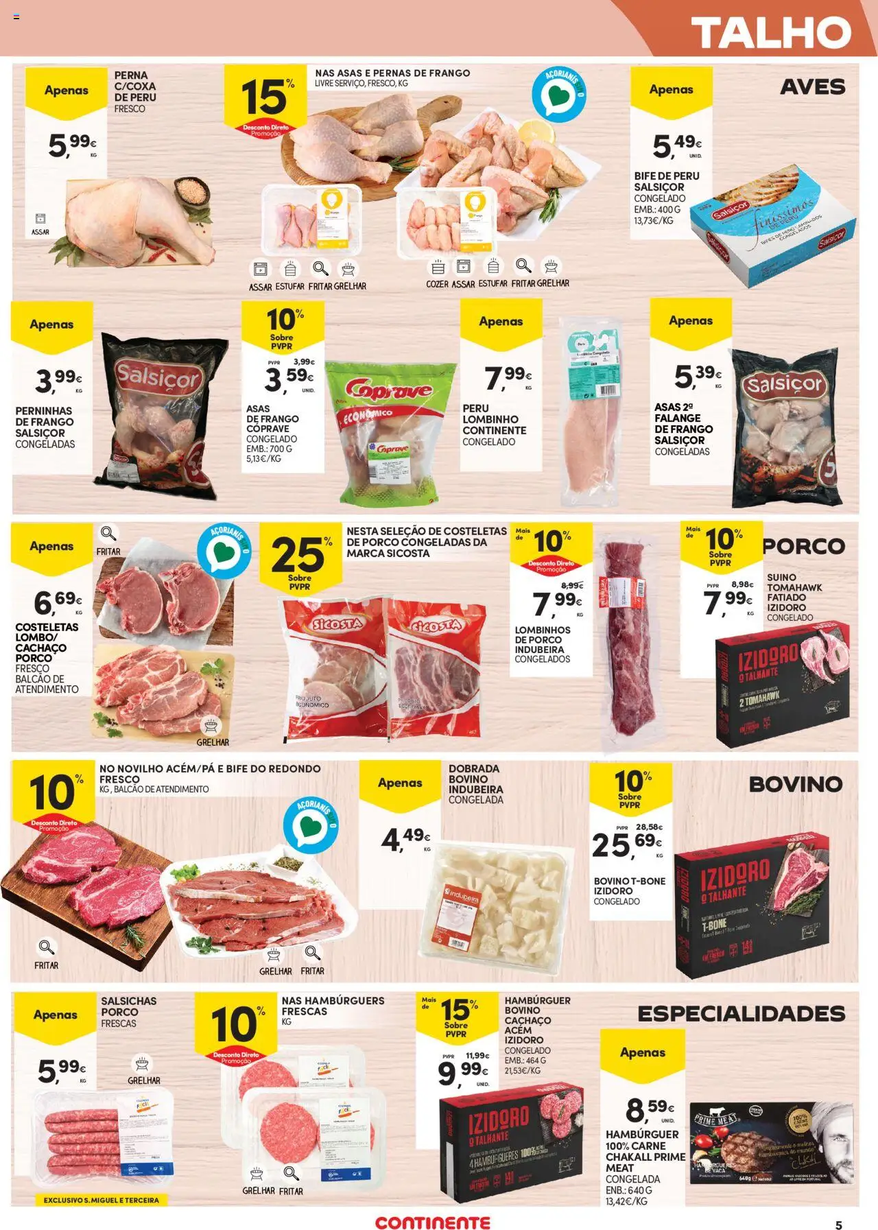 Continente - Açores │ válido de 16.10.2025 | Página: 5 | Produtos: Asas de frango, Frango, Peru, Carne