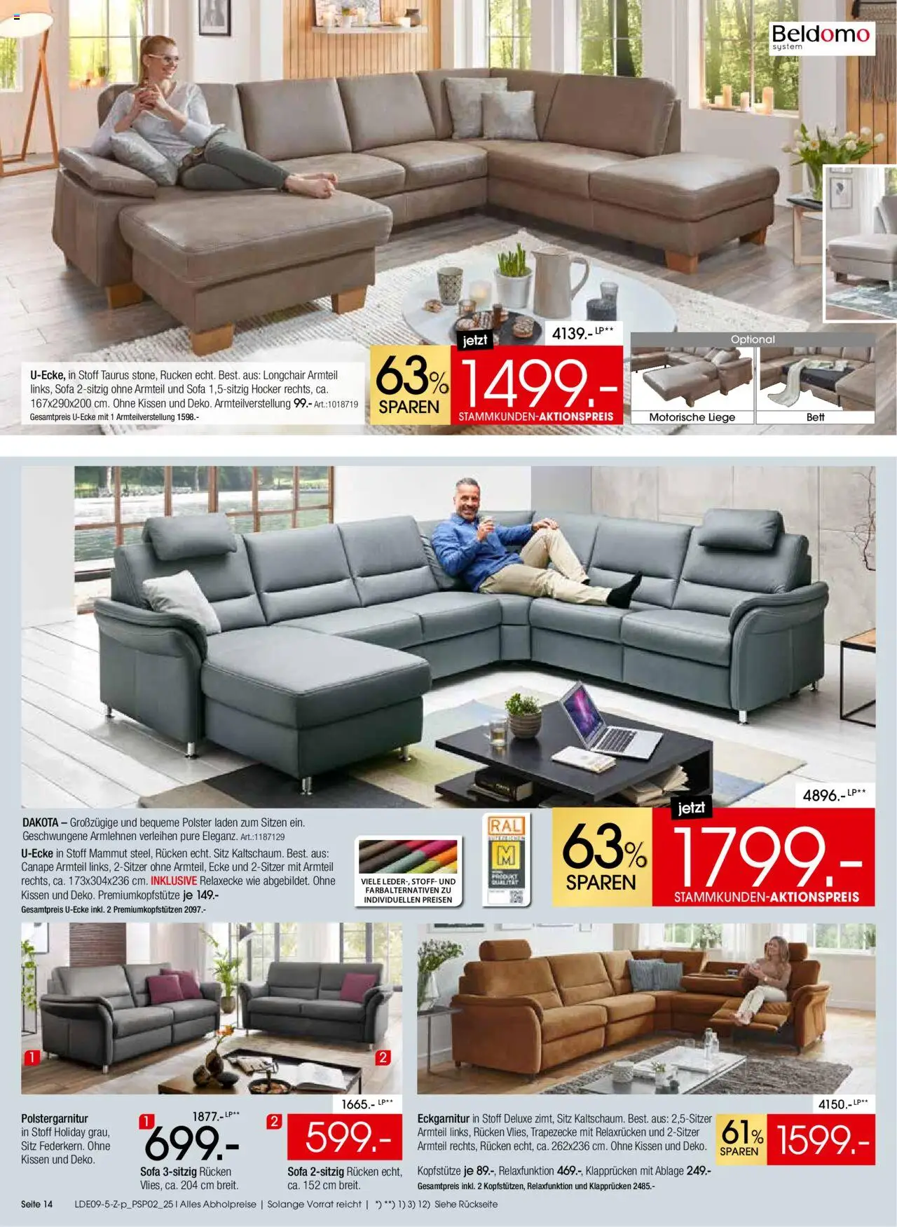 Zurbrüggen Polstermöbel-Spezial – gültig ab 20.09.2025 | Seite: 14 | Produkte: Hocker, Kissen, Sofa, Liege