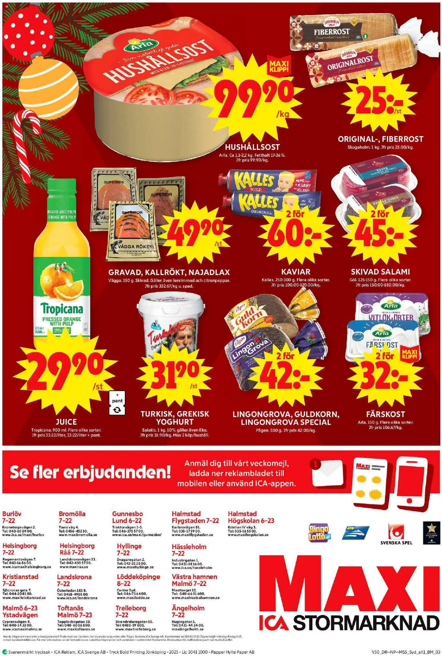 ICA Maxi reklamblad aktuell från 08.12.2025 | Sida: 14 | Produkter: Lingongrova, Yoghurt, Salami, Spel