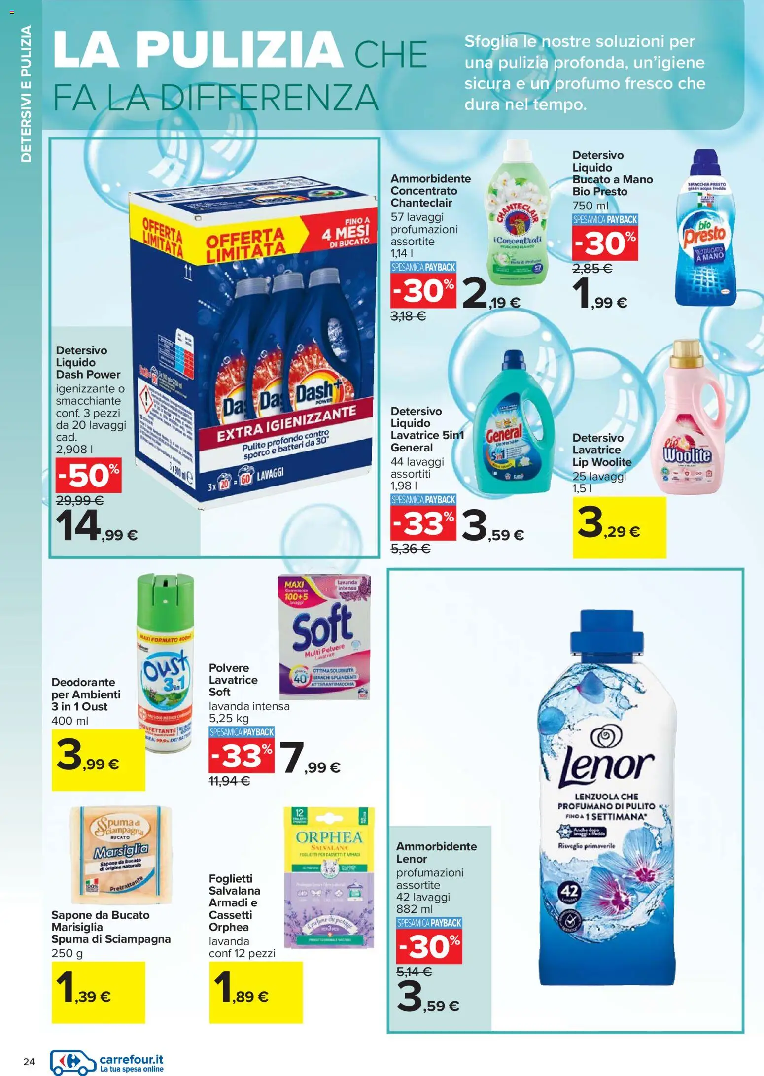 Volantino Carrefour del 27.12.2025 | Pagina: 24 | Prodotti: Deodorante, Acqua, Lavatrice, Lenzuola