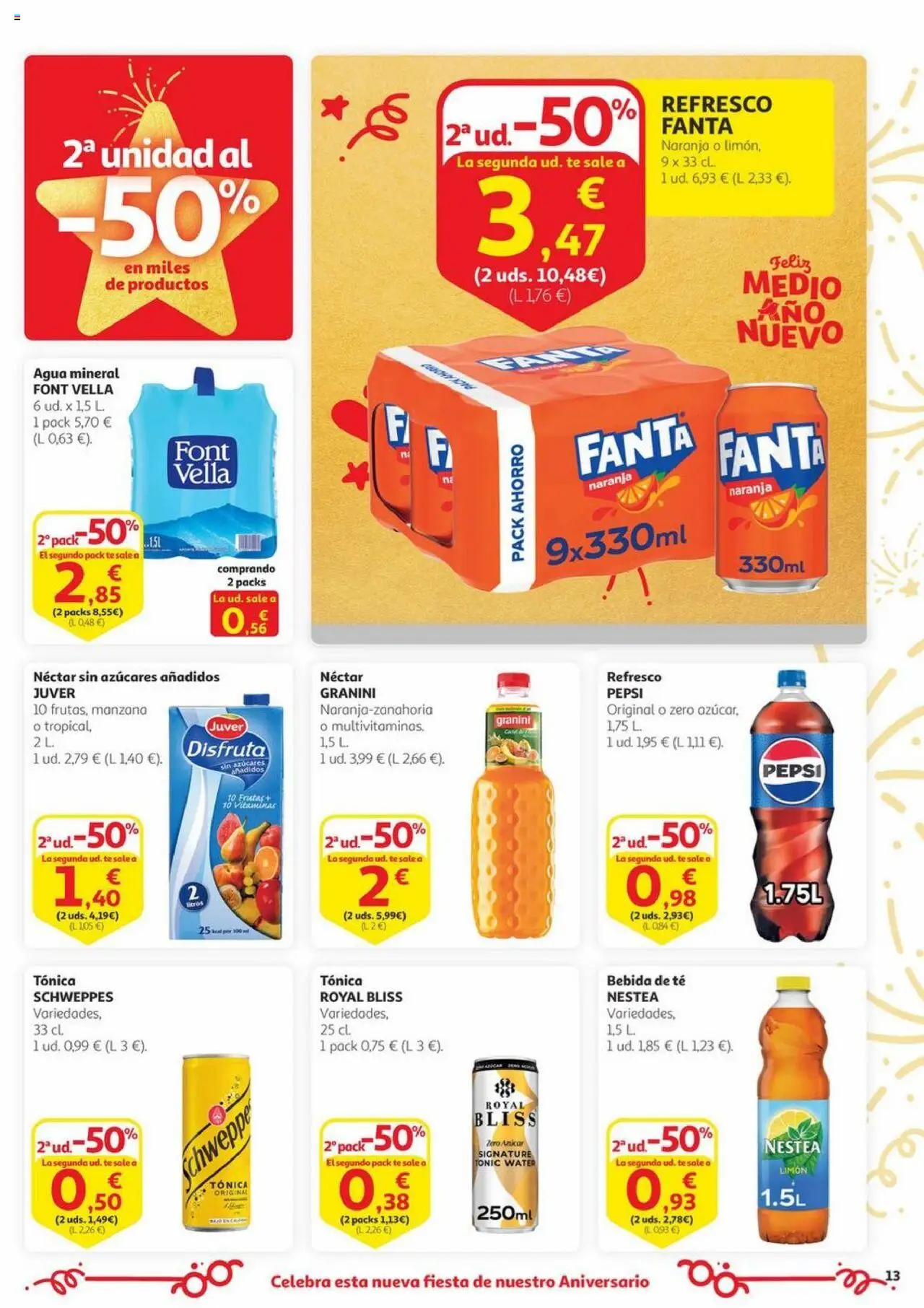 Alcampo - Aniversario │ válido desde el 03.06.2025 | Página: 13 | Productos: Manzana, Té, Néctar, Agua mineral