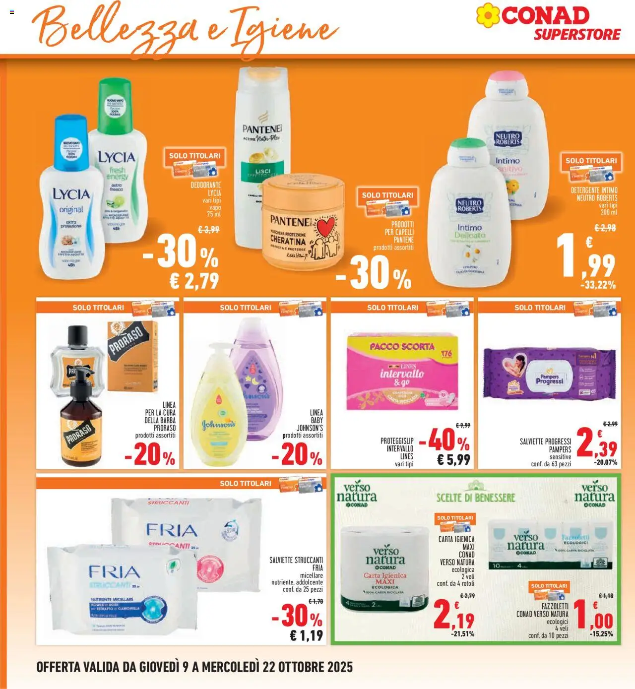 Volantino Conad del 09.10.2025 | Pagina: 22 | Prodotti: Carta igienica, Deodorante, Intimo, Acqua