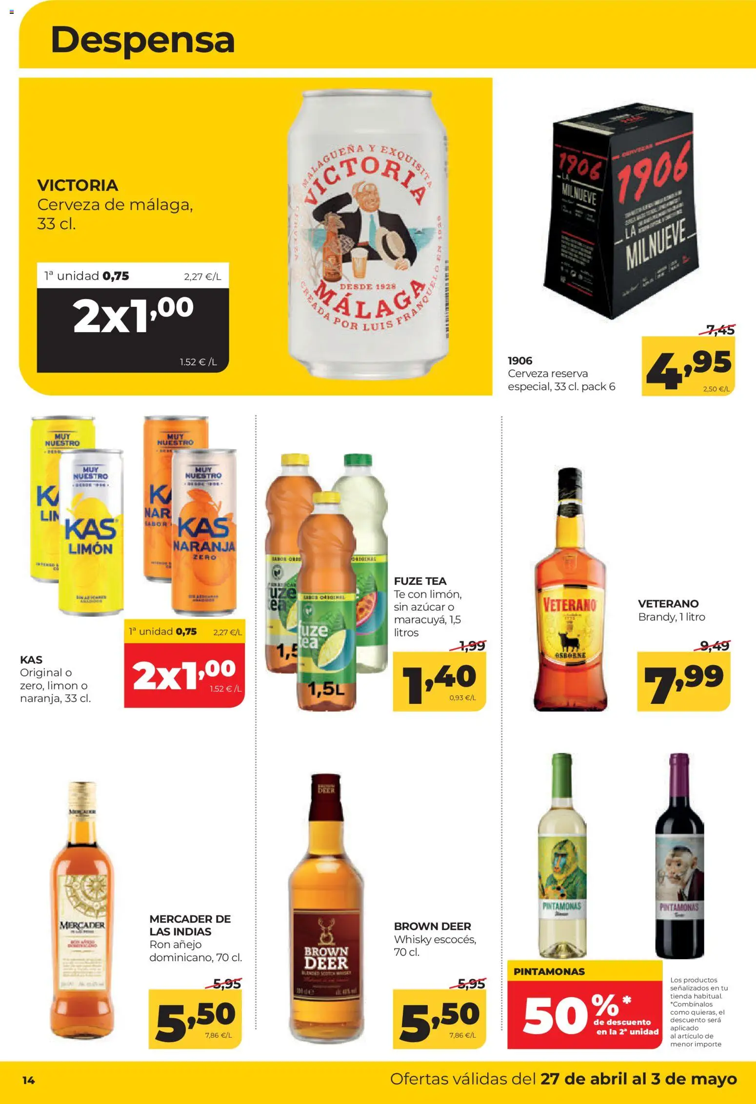 Alimerka folleto Zamora │ válido desde el 27.04.2026 | Página: 14 | Productos: Ron, Cerveza, Té, Whisky