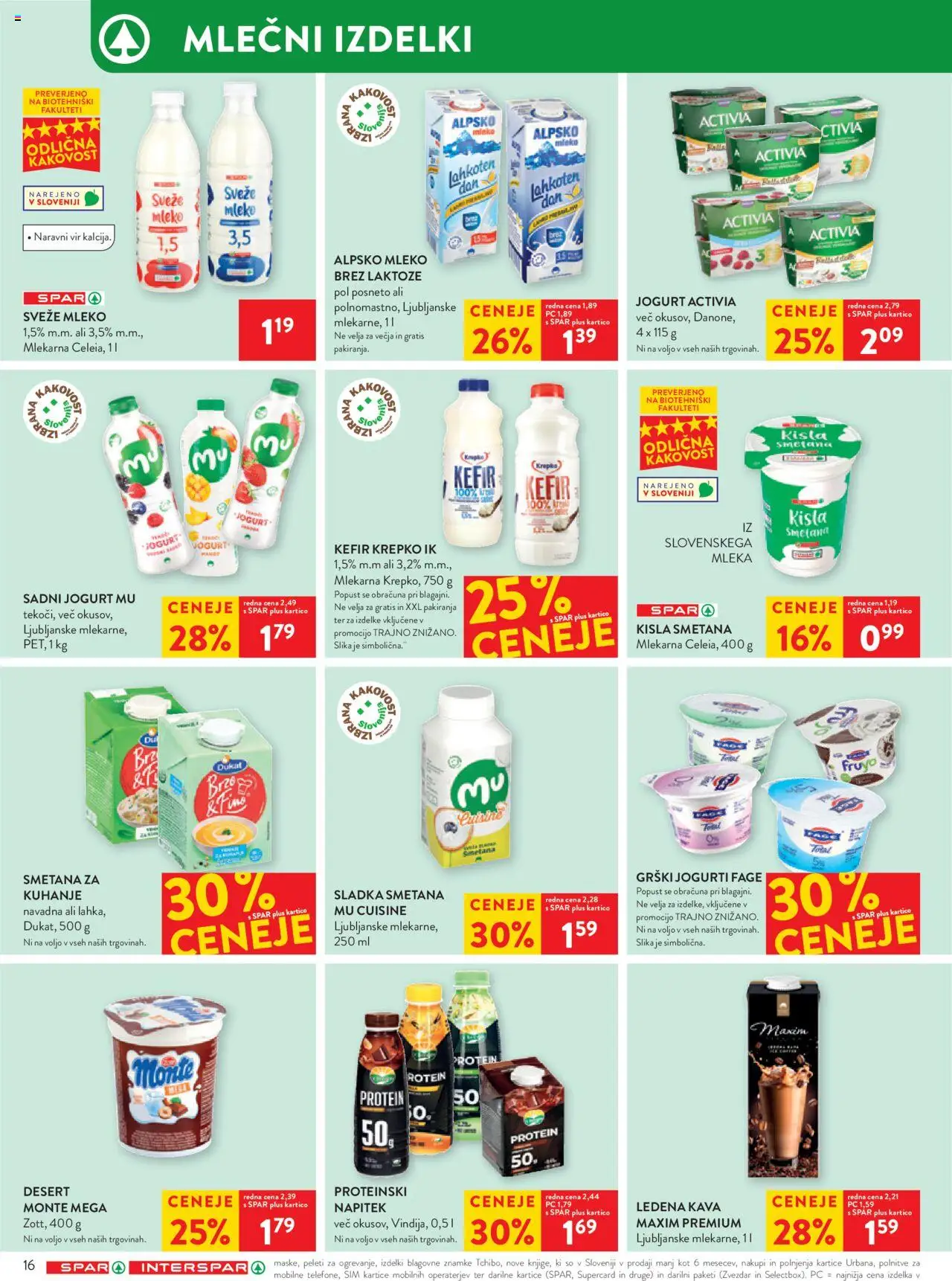 Spar katalog 34/25 │ velja od 20.08.2025 | Stran: 16 | Izdelki: Kefir, Mleko, Kava, Kisla smetana