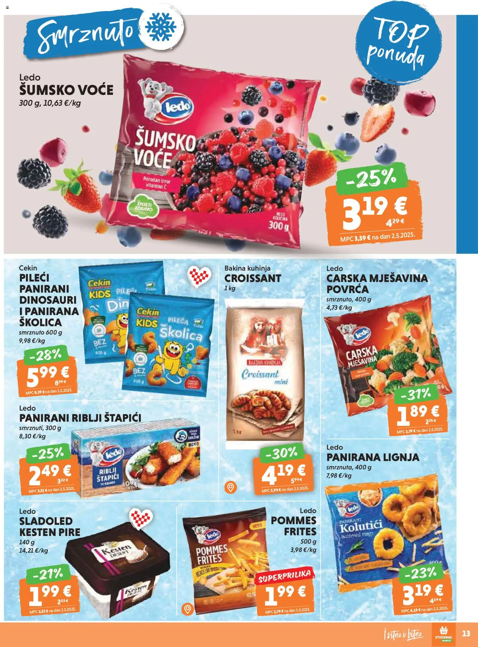Studenac katalog | vrijedi od 19.11.2025 | Stranica: 13 | Proizvodi: Riblji štapići, Sladoled, Voće, Štapići