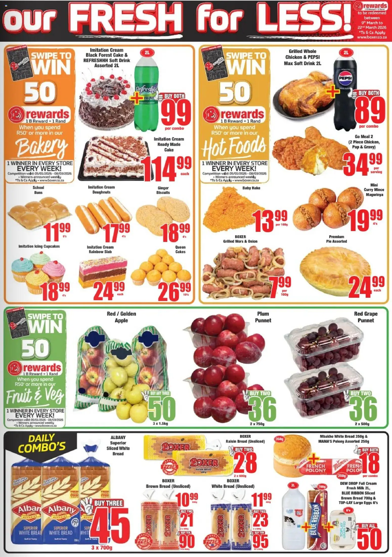 New Boxer catalogue – valid from 23.02.2026 | Page: 3 | Products: Buns, Chicken, Cream, Fruit