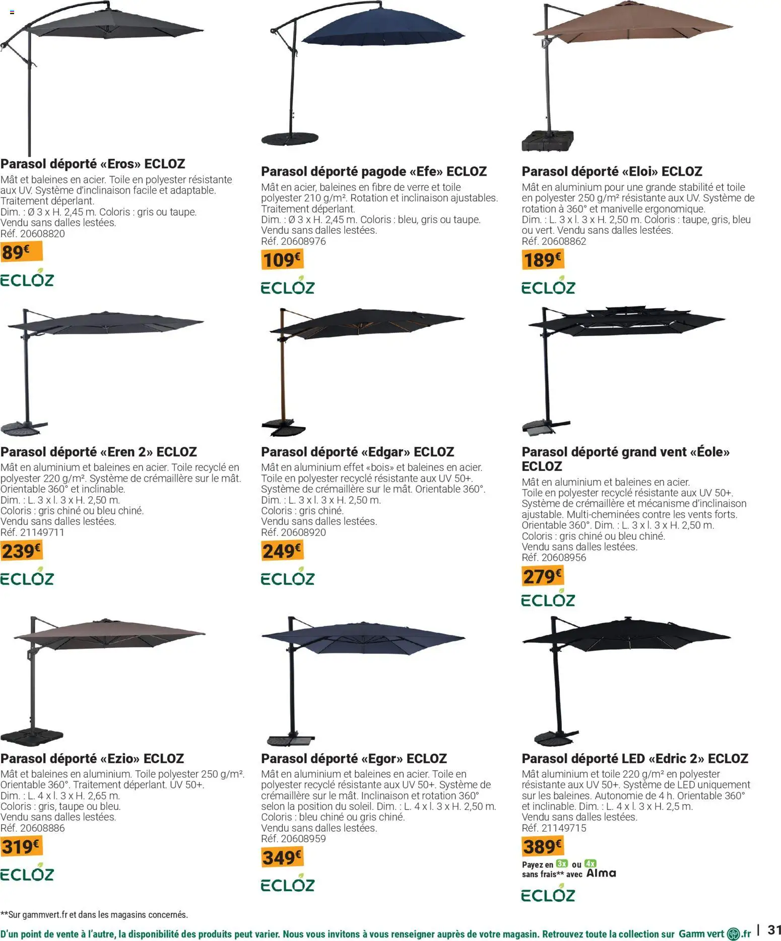 {H1} | Page: 31 | Produits: Parasol déporté, Parasol