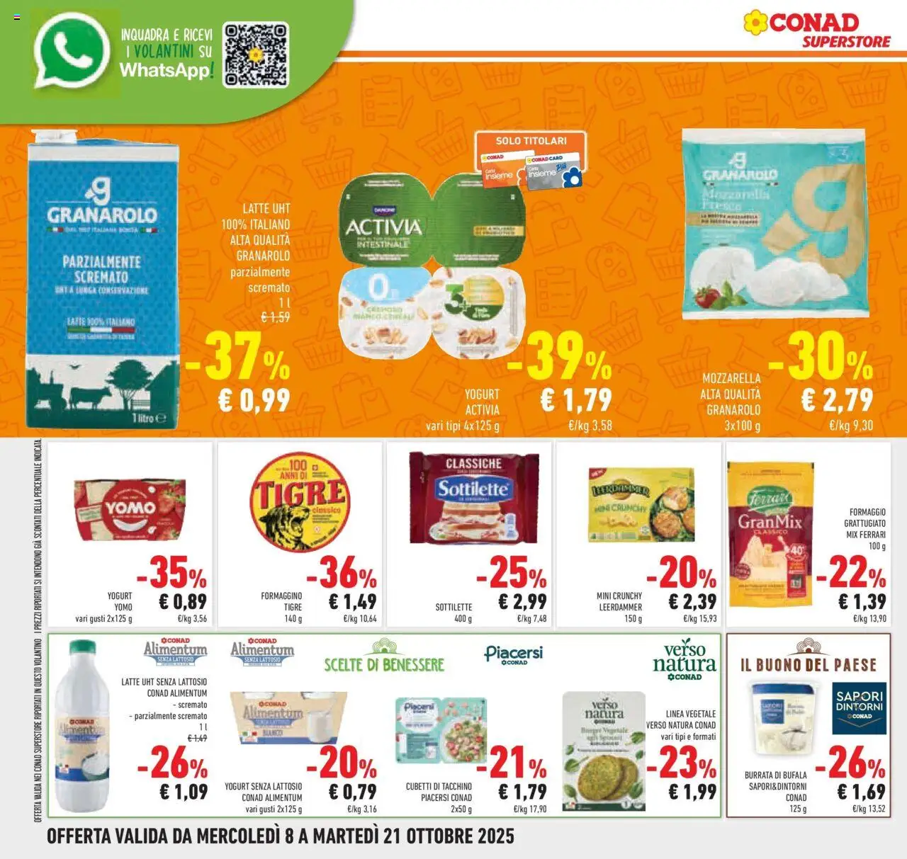 Volantino Conad del 08.10.2025 | Pagina: 18 | Prodotti: Tacchino, Mozzarella, Latte, Burrata