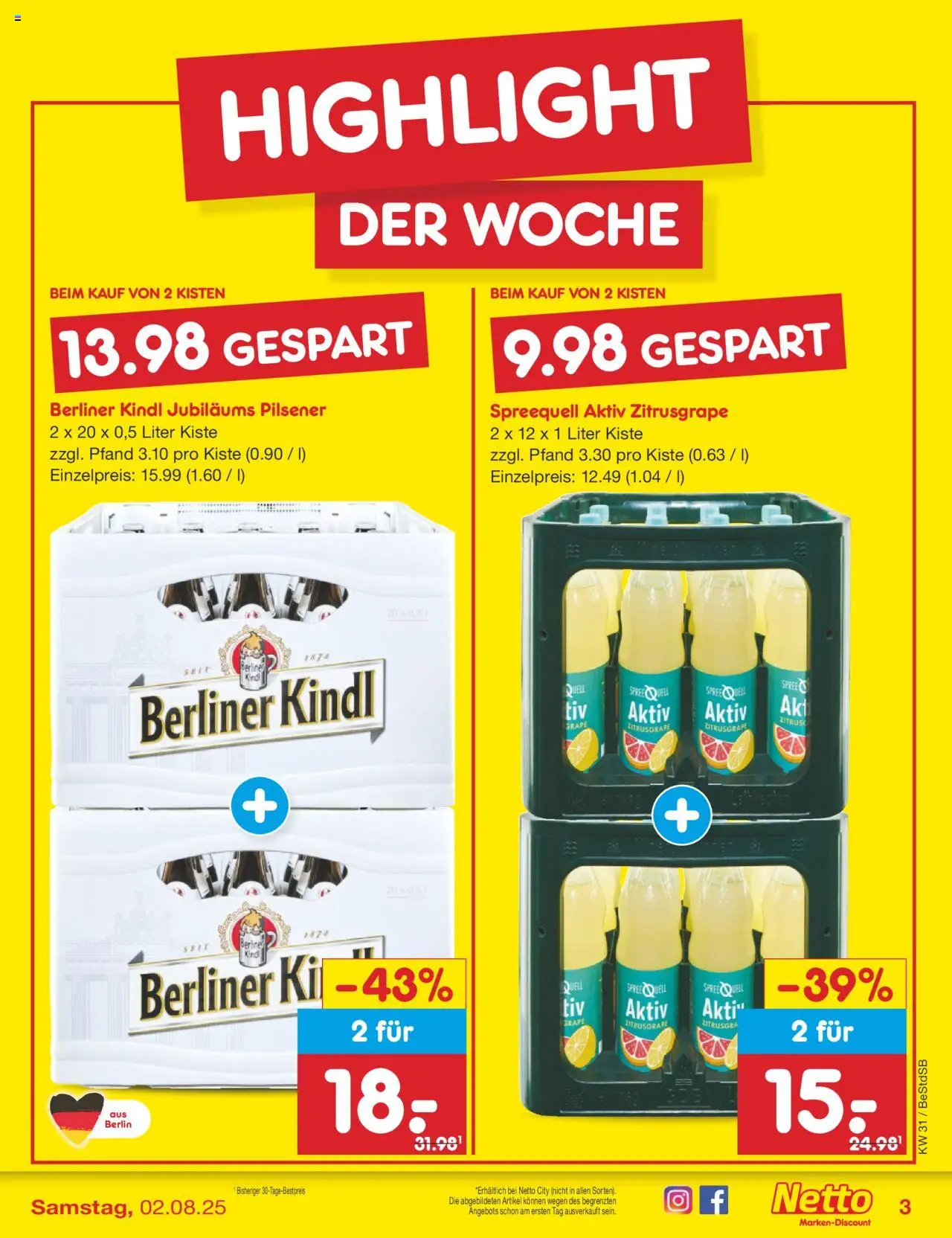 Netto Marken-Discount Prospekt 	 - gültig ab dem 28.07.2025 | Seite: 3 | Produkte: Berliner