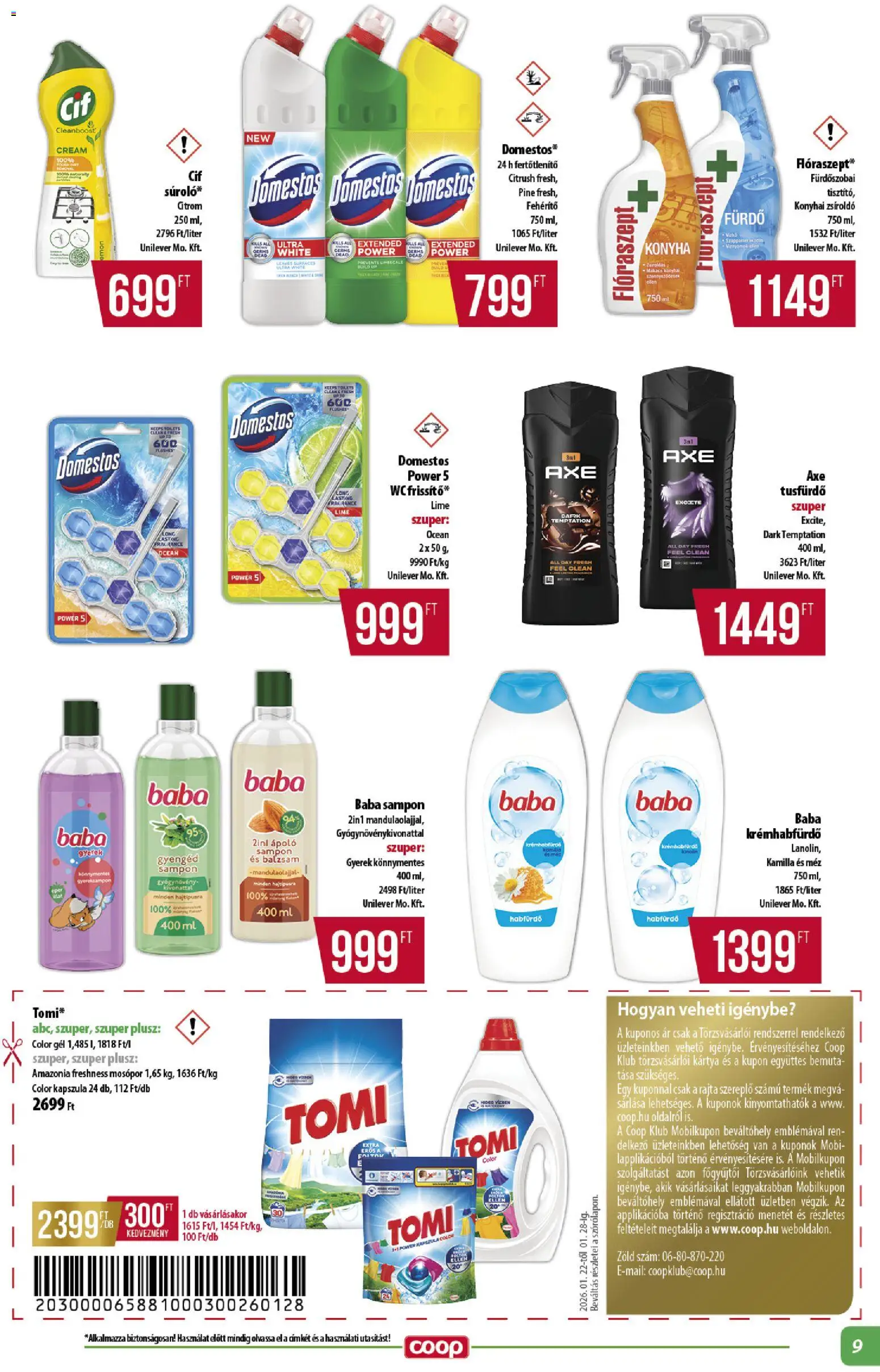 COOP akciós ujság - amely érvényes a következő dátumtól: 22.01.2026 | Oldal: 9 | Termékek: Habfürdő, Tusfürdő, Mosópor, Citrom