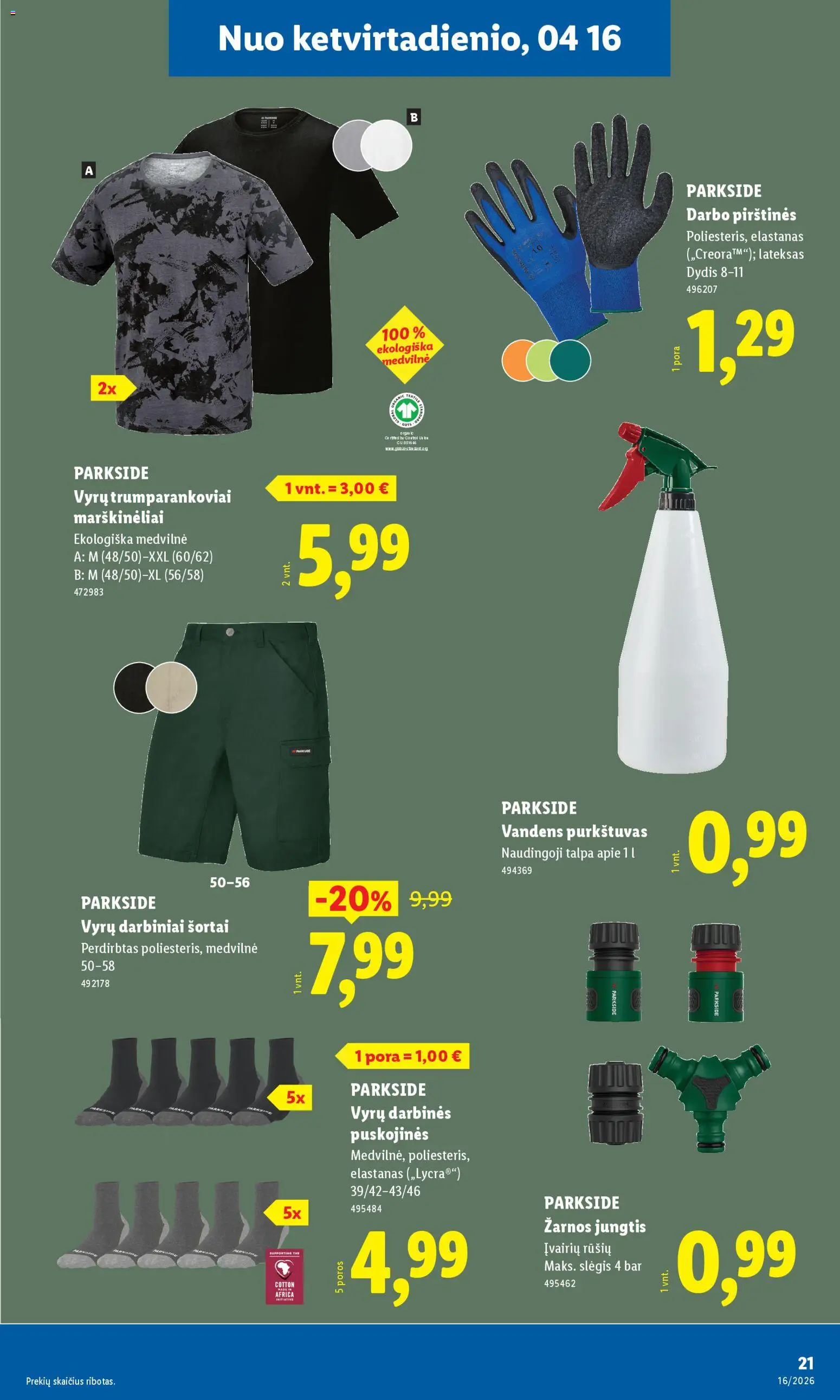 LIDL akcijos nuo 13.04.2026 | Puslapis: 21 | Prekių: Marškinėliai, Jungtis, Šortai, Pirštines