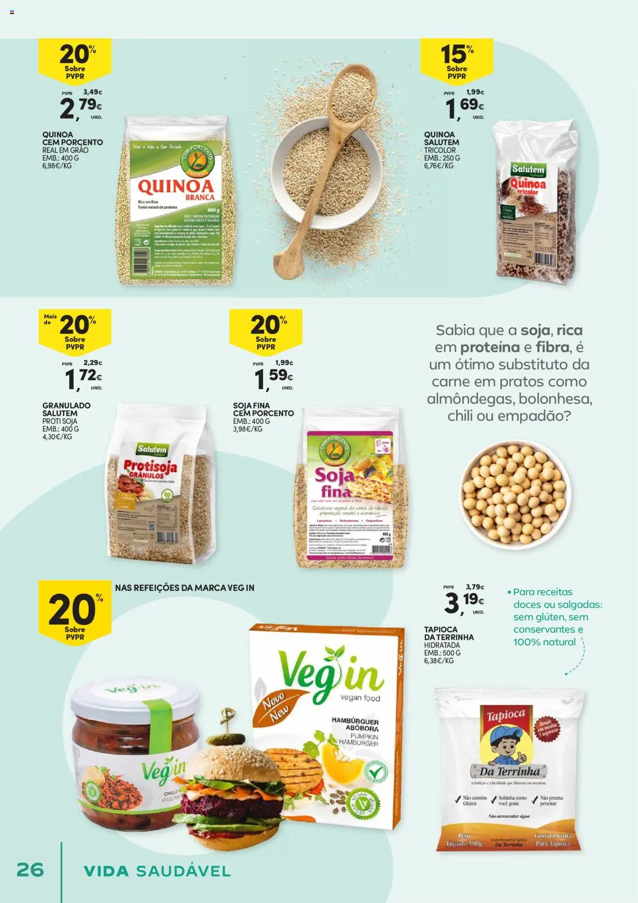 Continente - Vida Saudável: É de quem quer comer bem sem ginástica na carteira │ válido de 21.10.2025 | Página: 26 | Produtos: Pratos, Carne, Doces, Proteina
