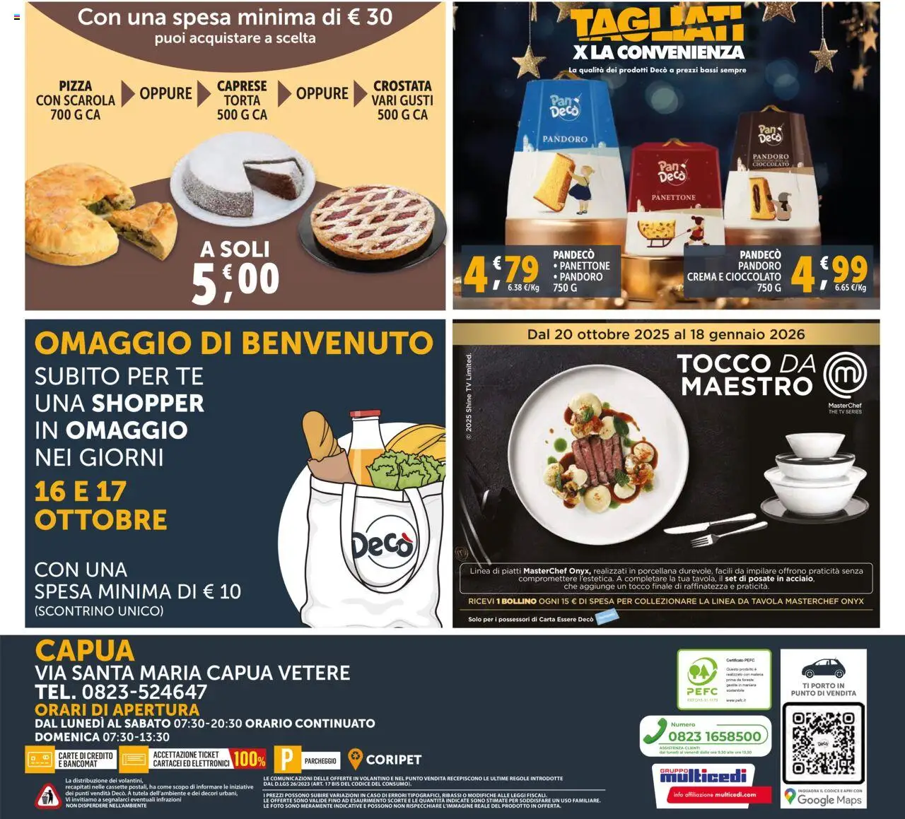 Volantino Decò del 16.10.2025 | Pagina: 20 | Prodotti: Pandoro, Panettone, TV, Torta