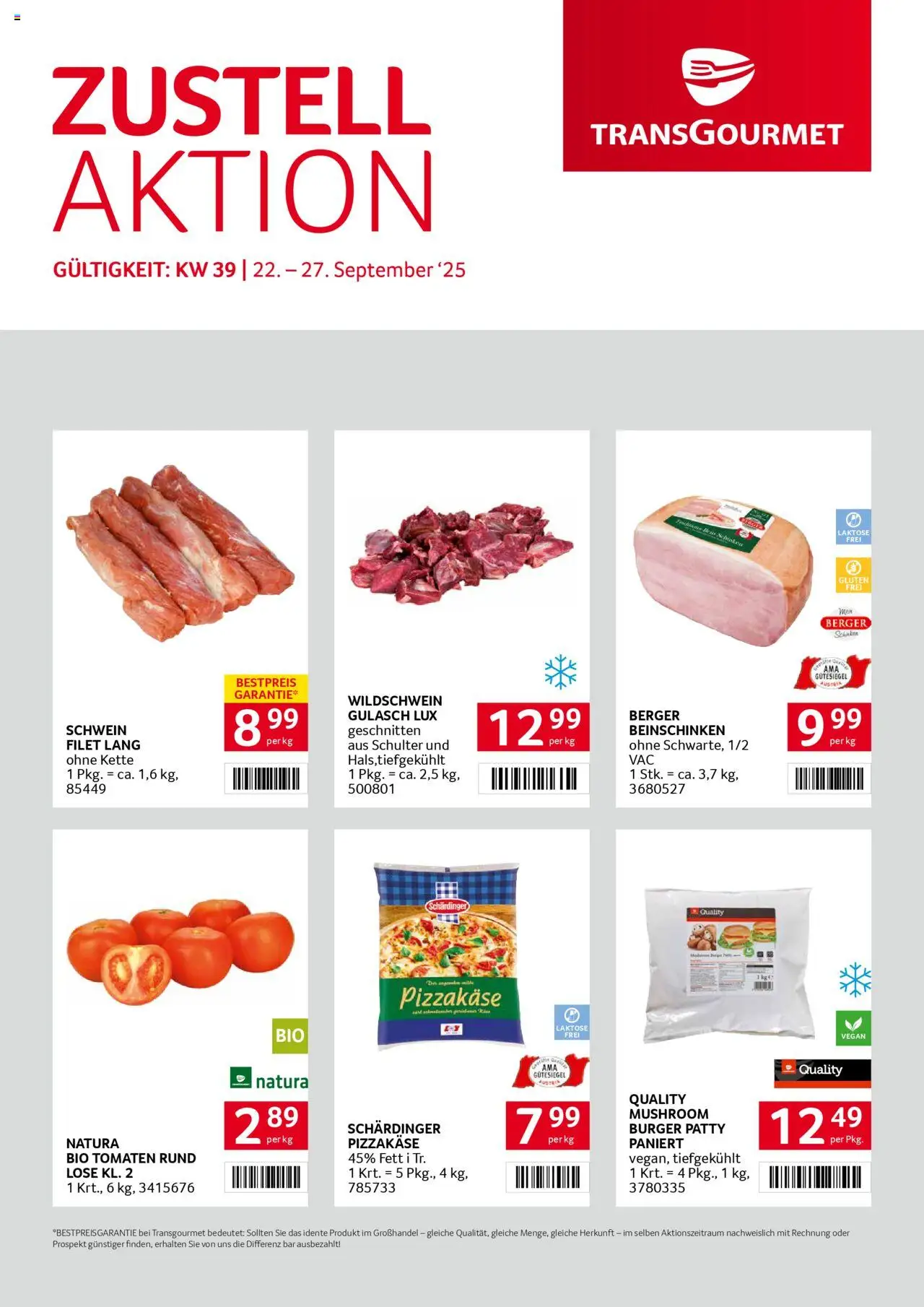 Transgourmet Zustellaktion gültig ab 22.09.2025 | Seite: 1 | Produkte: Schinken, Tomaten