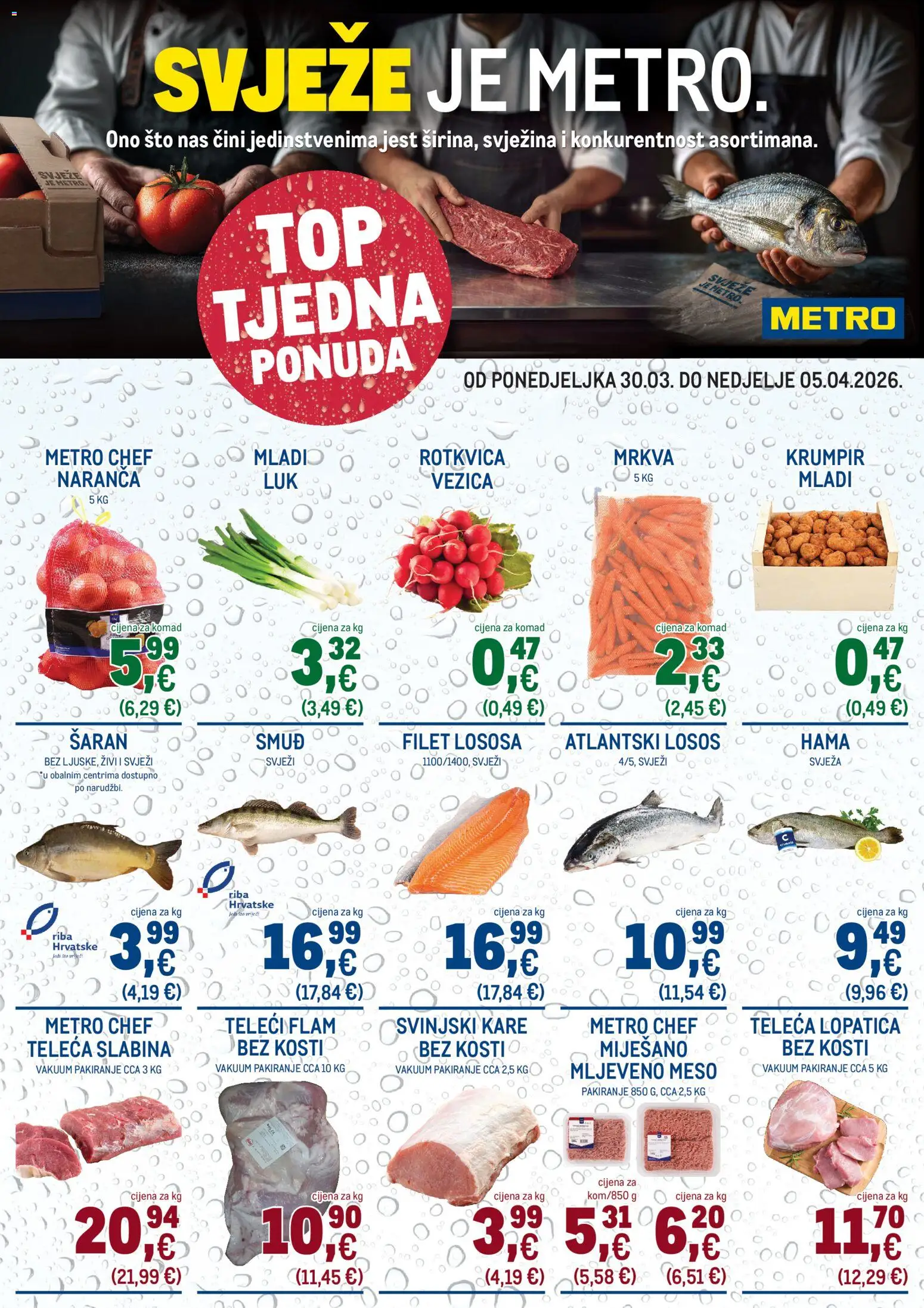 Metro katalog | vrijedi od 30.03.2026 | Stranica: 1 | Proizvodi: Meso, Mrkva, Losos, Lopatica