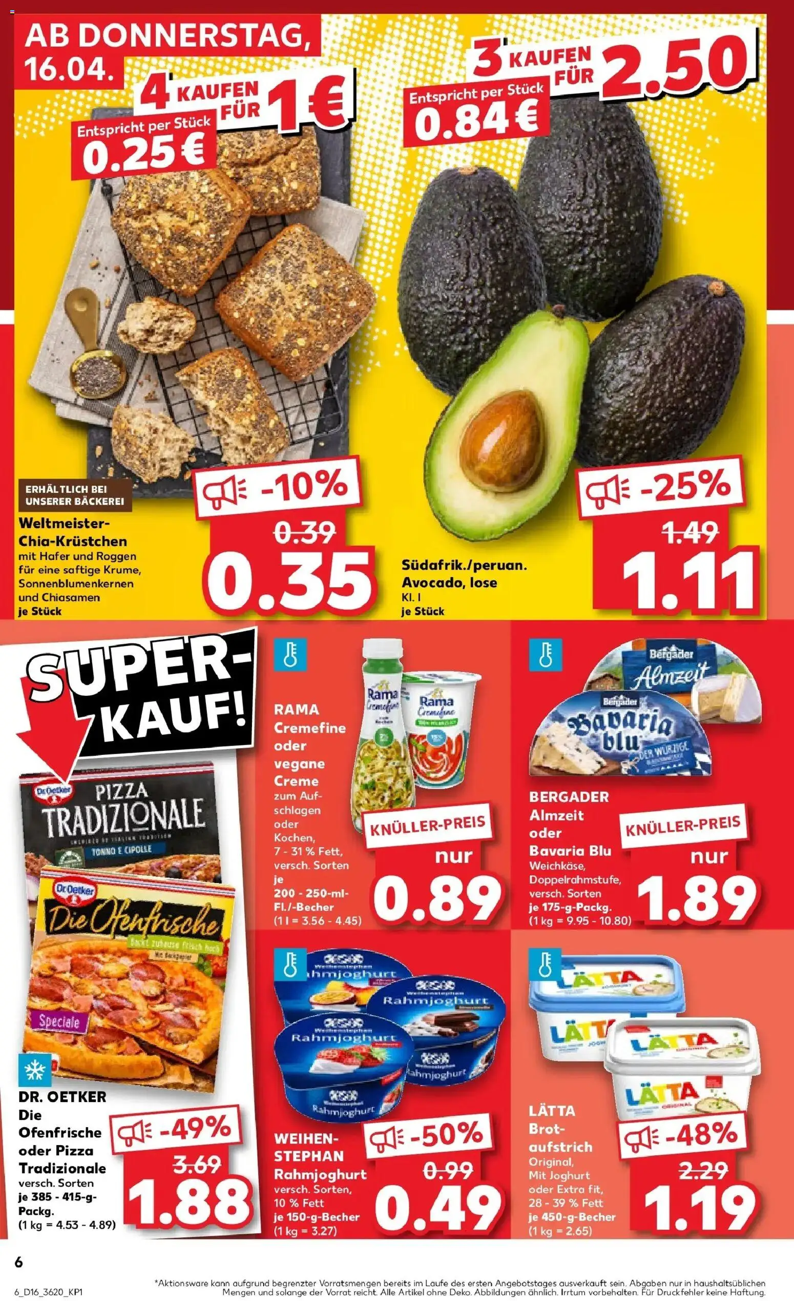 Kaufland Prospekt Delmenhorst	 – gültig ab 16.04.2026 | Seite: 6 | Produkte: Ofenfrische, Lätta, Brot, Pizza