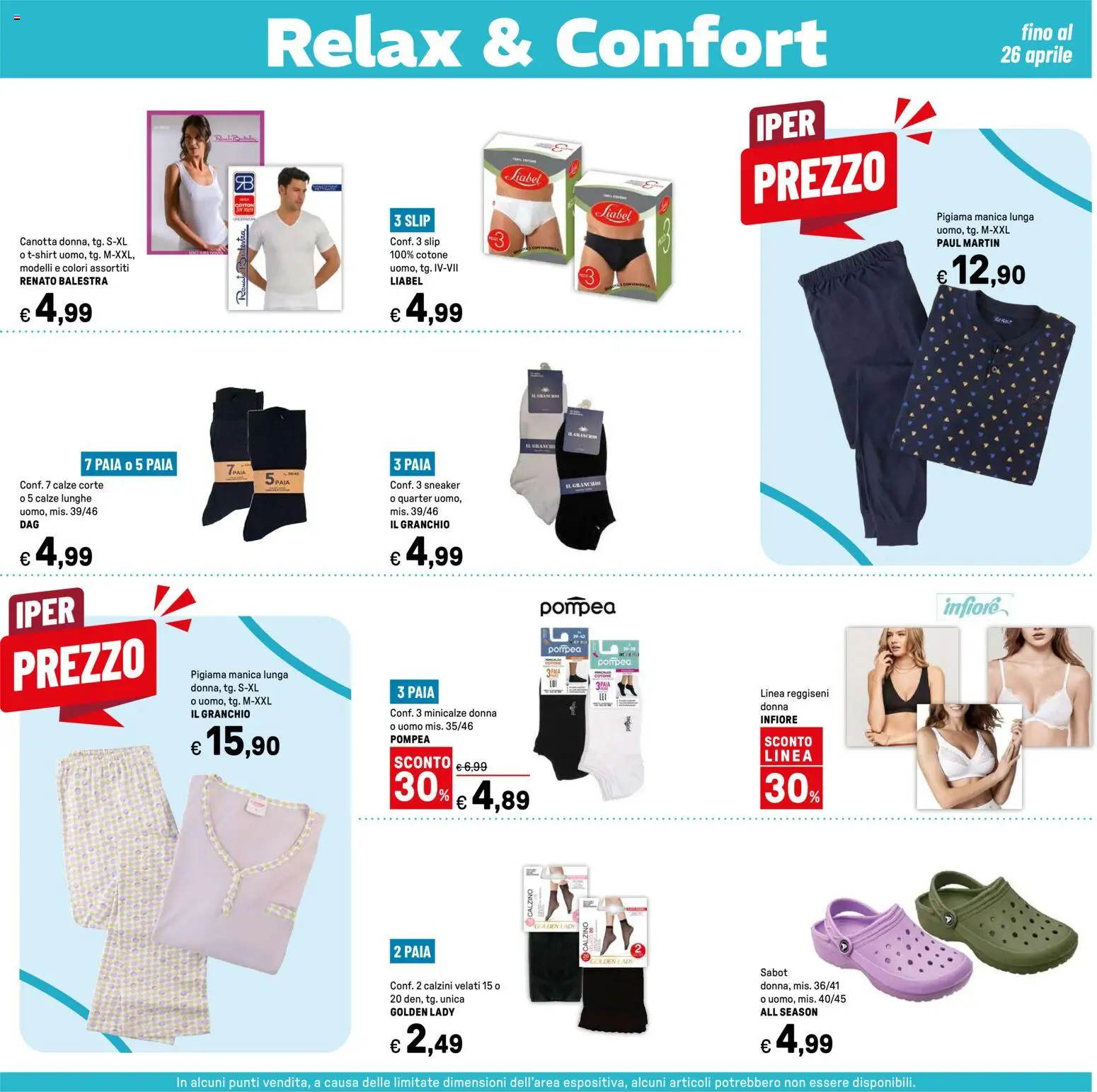 Volantino Iper del 07.04.2026 | Pagina: 39 | Prodotti: Calzini, Pigiama, Slip, Sabot