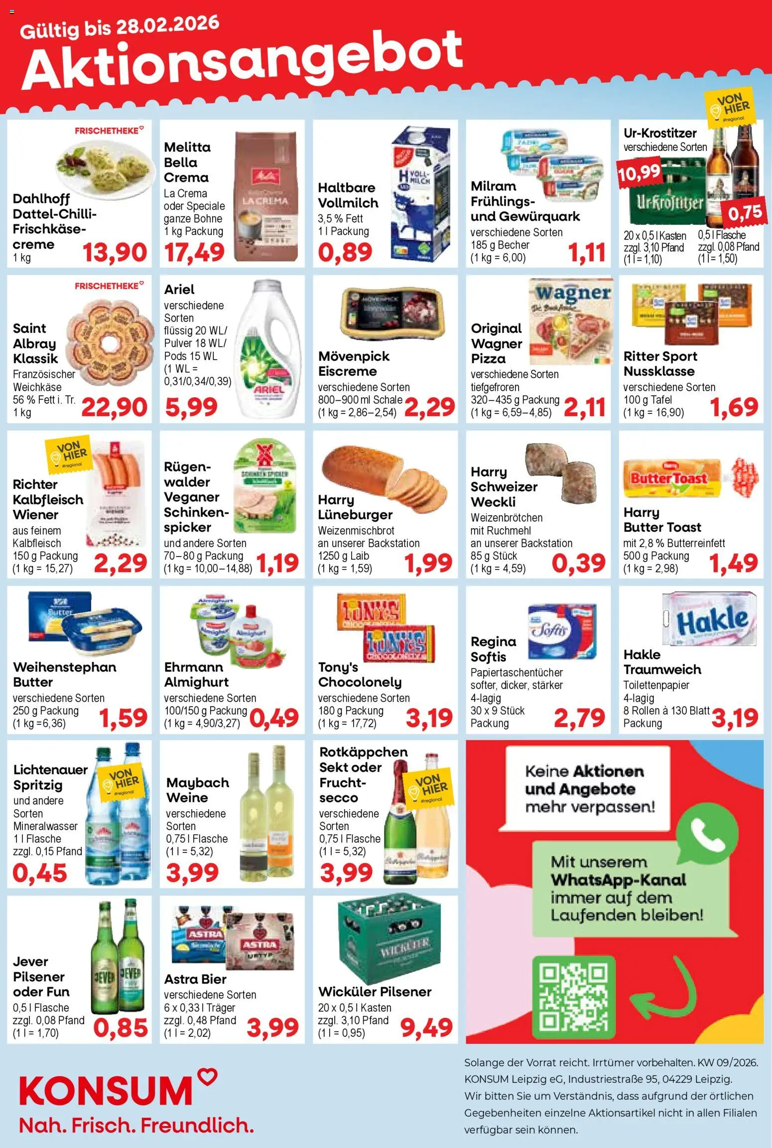 KONSUM Leipzig Prospekt 	 – gültig ab 23.02.2026 | Seite: 1 | Produkte: Ariel, Toast, Bier, Schinken