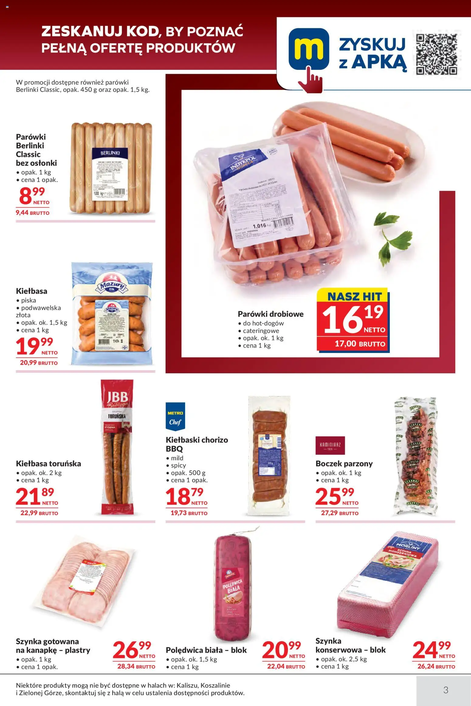 Makro gazetka - Oferta dla gastronomii od 14.04.2026 | Strona: 3 | Produkty: Parówki berlinki, Parówki, Kiełbaski, Boczek
