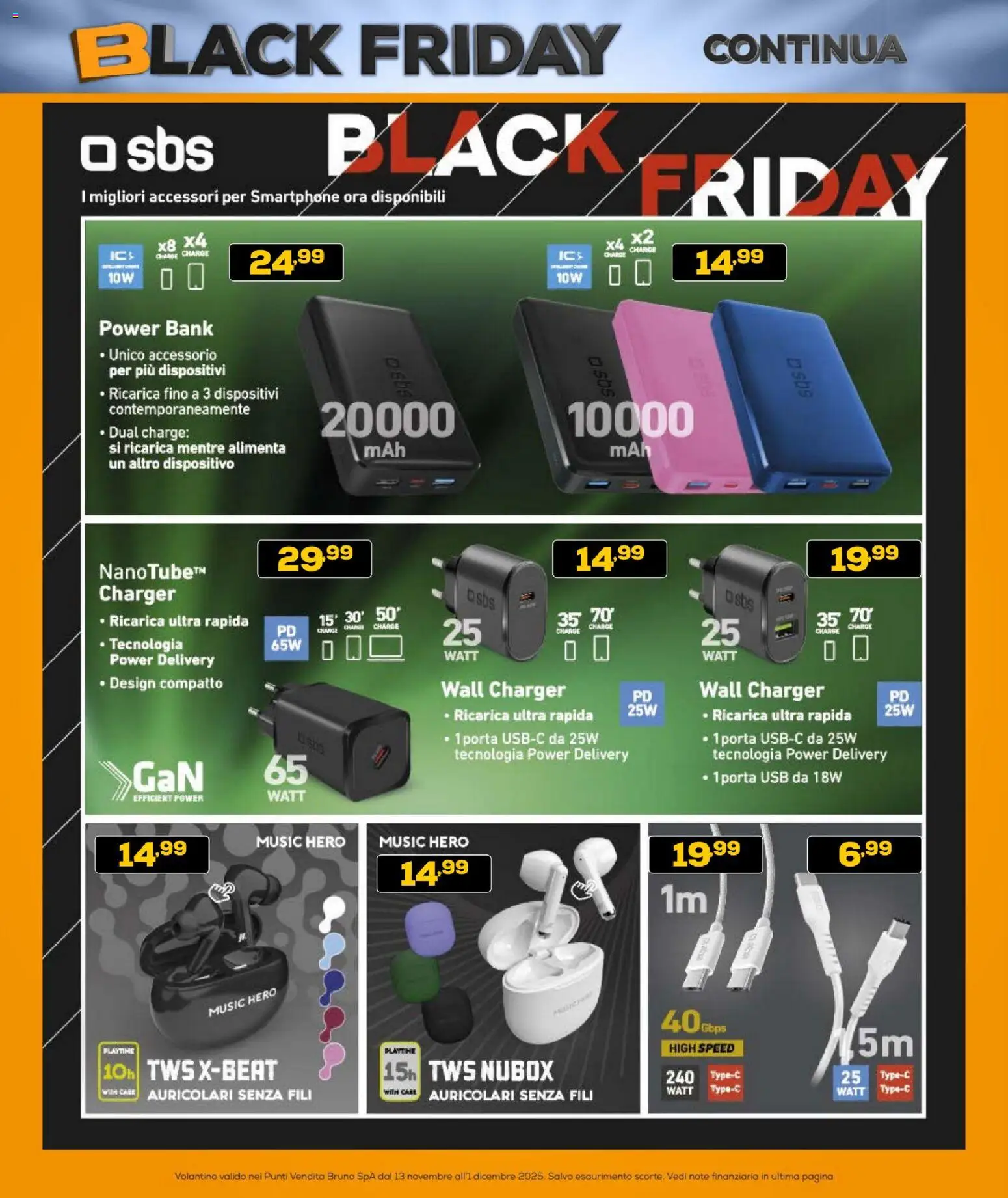 Volantino BRUNO del 13.11.2025 | Pagina: 38 | Prodotti: Auricolari, Power bank, Smartphone, USB