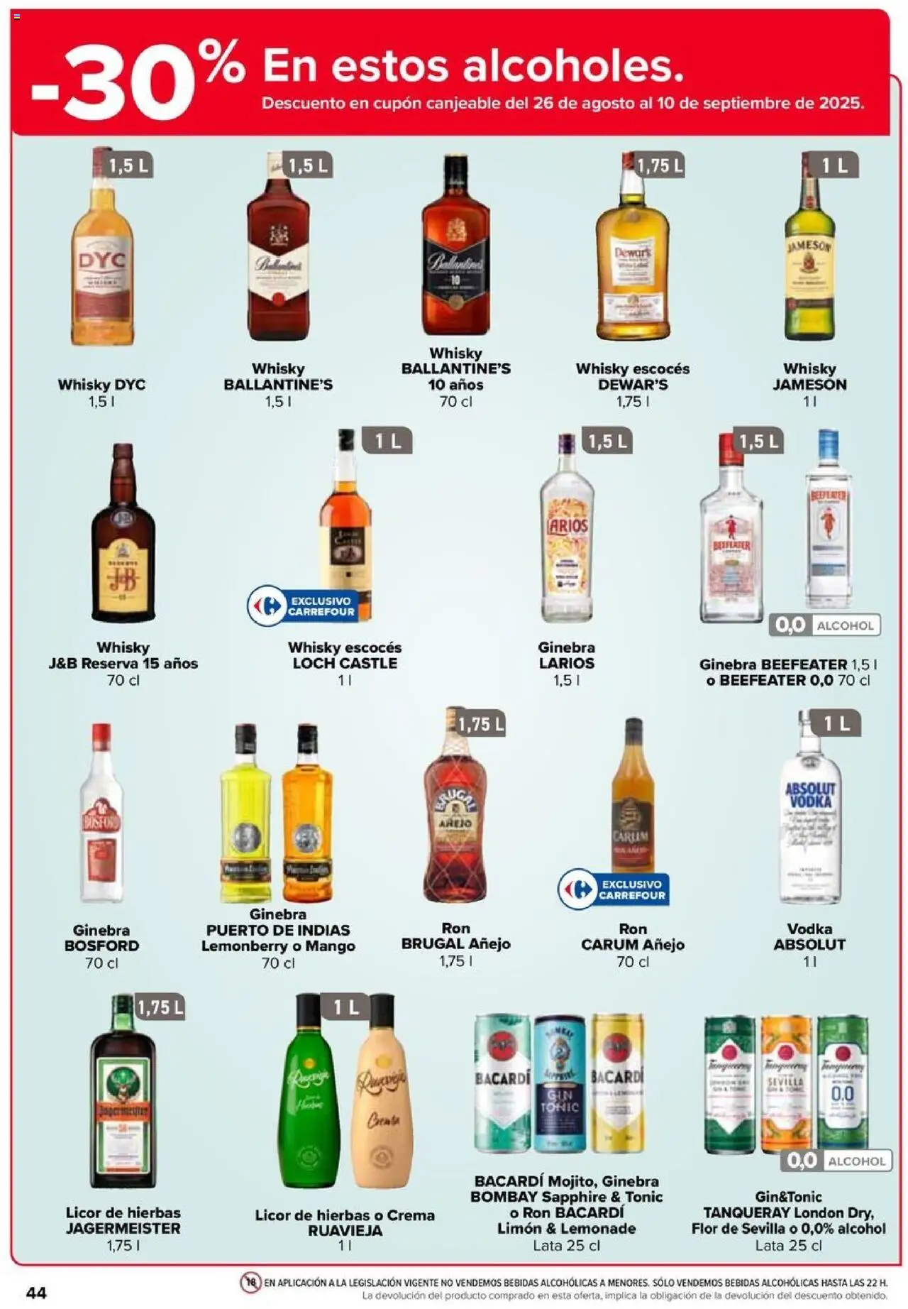Carrefour folleto │ válido desde el 08.08.2025 | Página: 44 | Productos: Ron, Ginebra, Whisky, Μαρμελάδα ροδάκινο