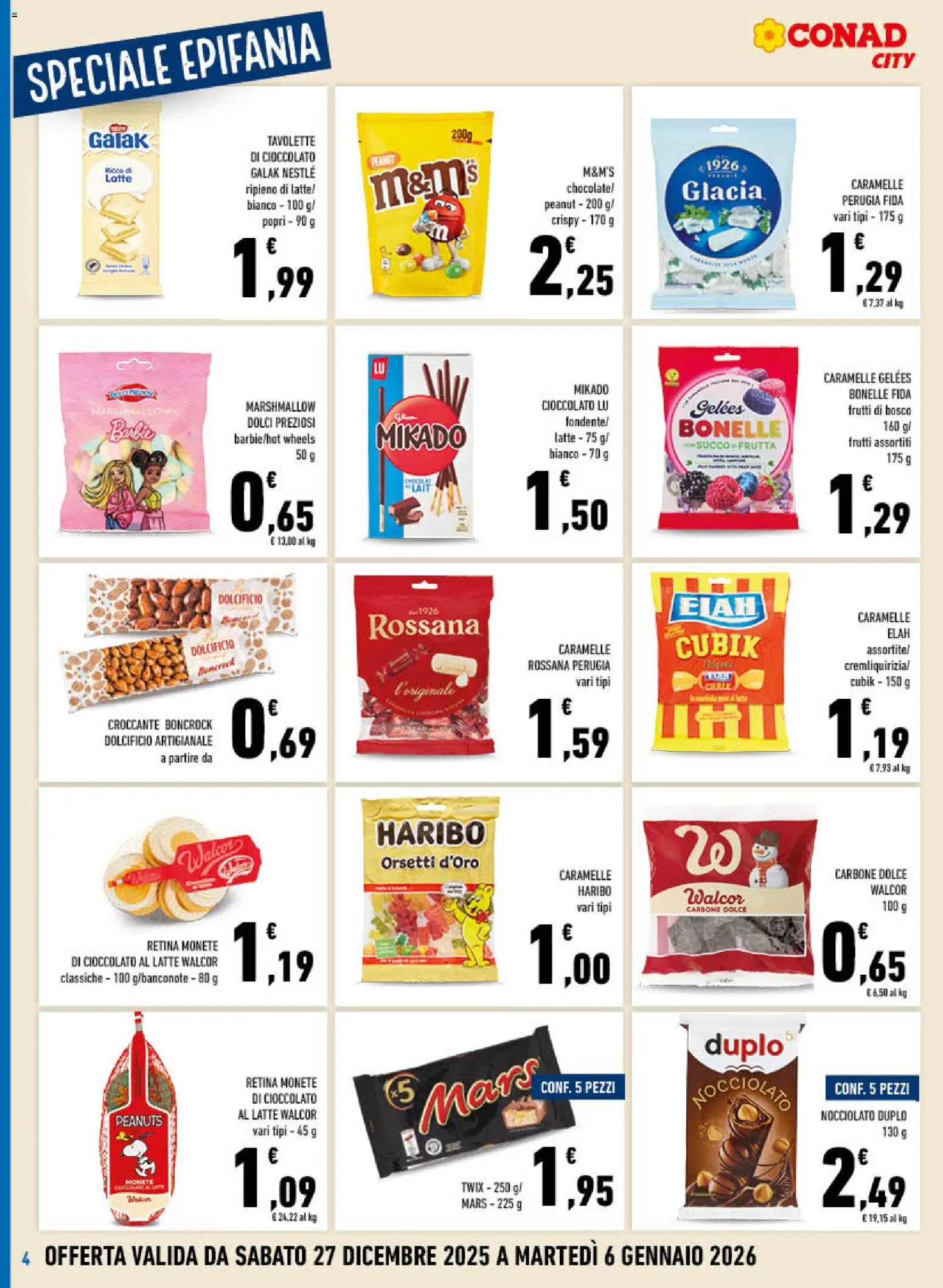 Volantino Conad del 27.12.2025 | Pagina: 4 | Prodotti: Succo, Caramelle, Frutta, Latte