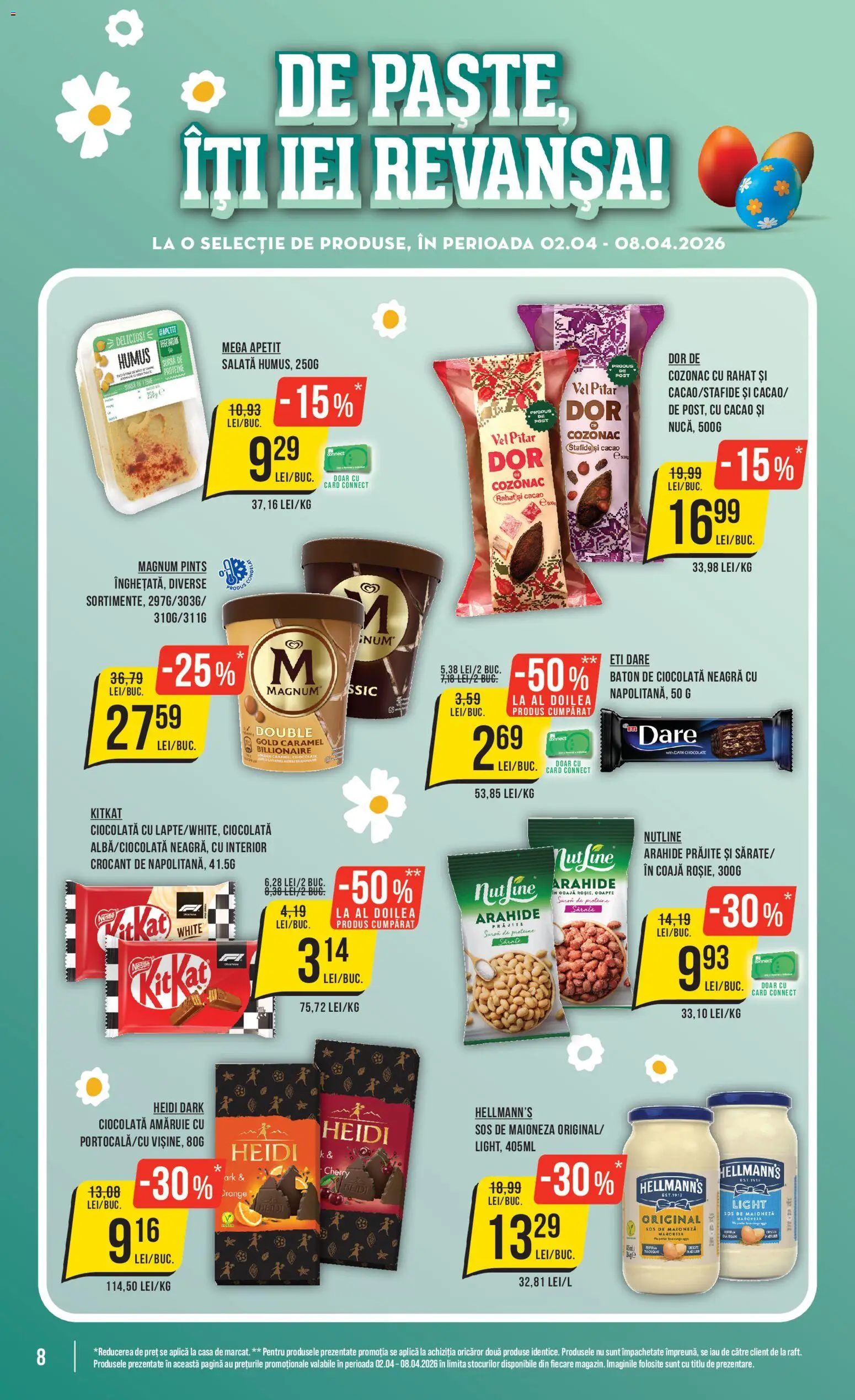 Noul catalog Mega Image – valabil de la 02.04.2026 | Pagină: 8 | Produse: Ciocolată, Salată, Humus, Sos