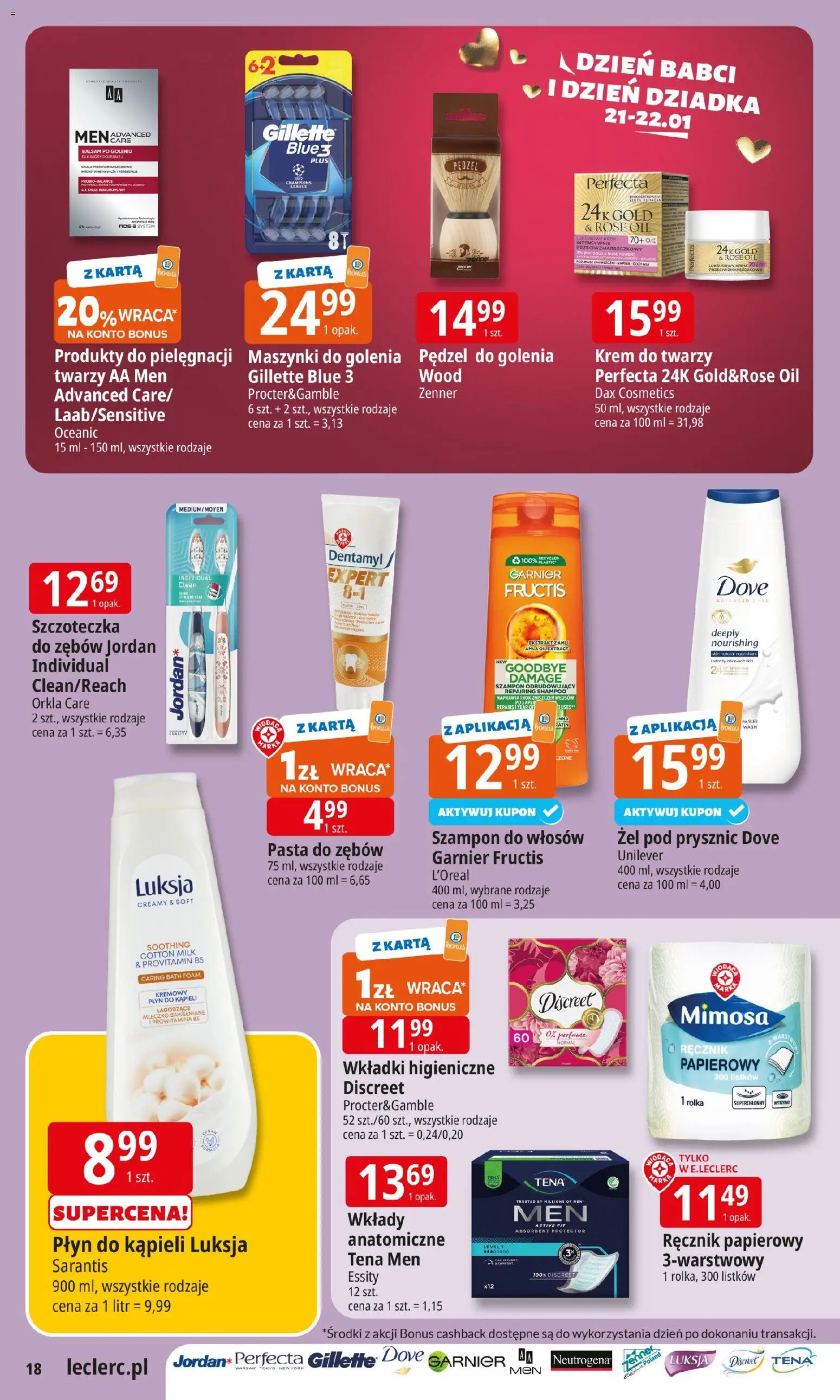 E.Leclerc Gazetka - Elbląg od 13.01.2026 | Strona: 18 | Produkty: Karta, Gillette, Prysznic, Ręcznik papierowy