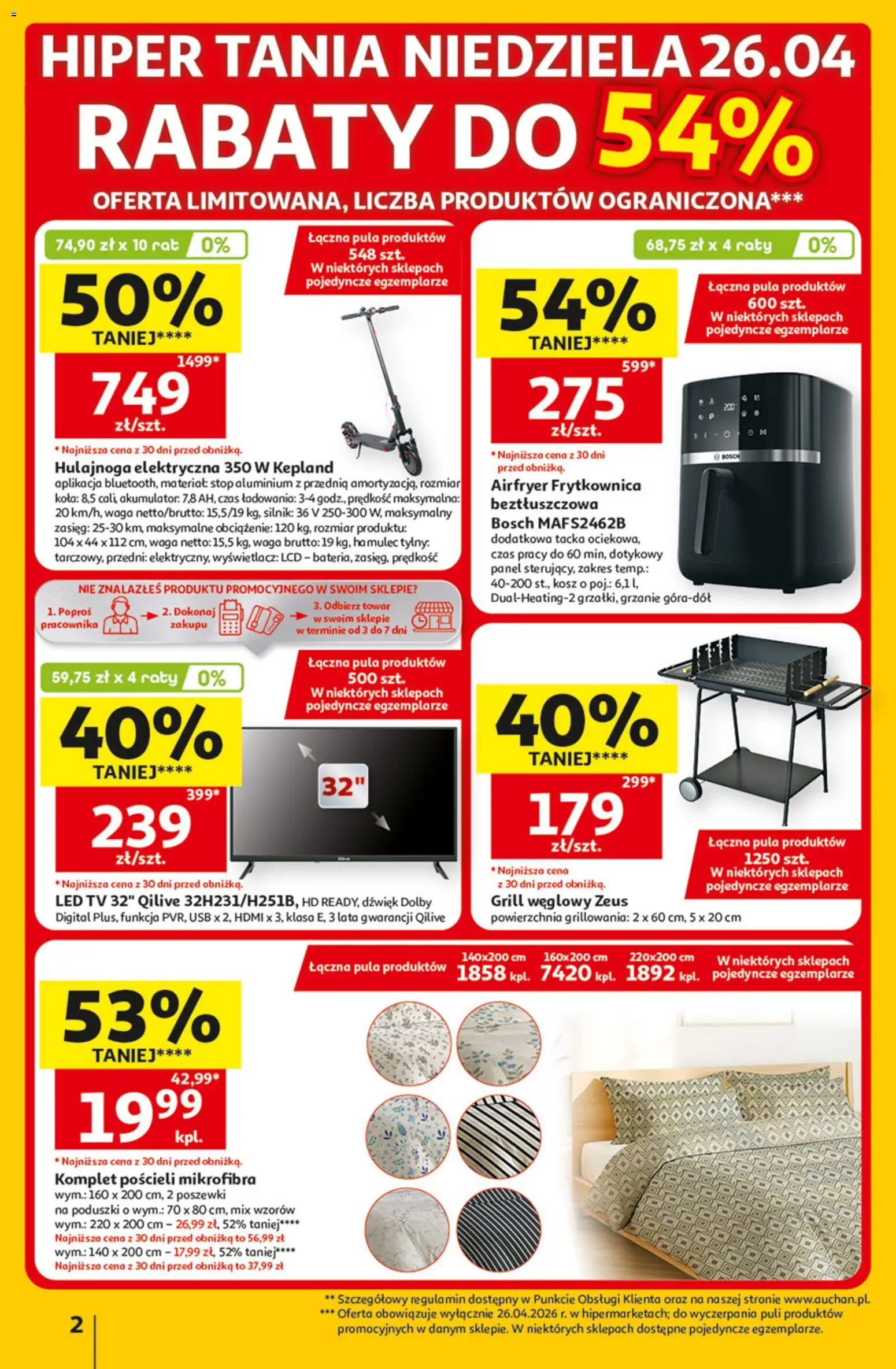 Auchan gazetka - 30 Lat Hipermarket od 23.04.2026 | Strona: 2 | Produkty: USB, Frytkownica, Kosz, Hulajnoga elektryczna