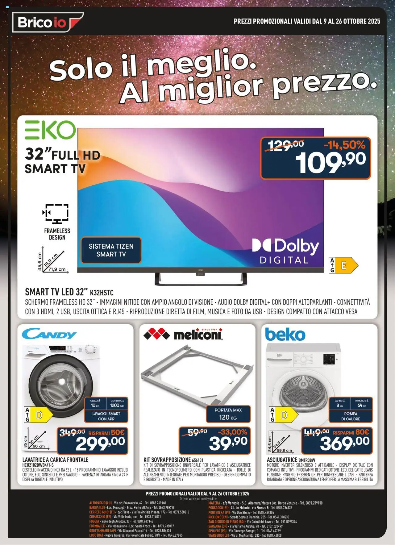 Volantino Brico io del 09.10.2025 | Pagina: 1 | Prodotti: Jeans, Lavatrice, TV, USB