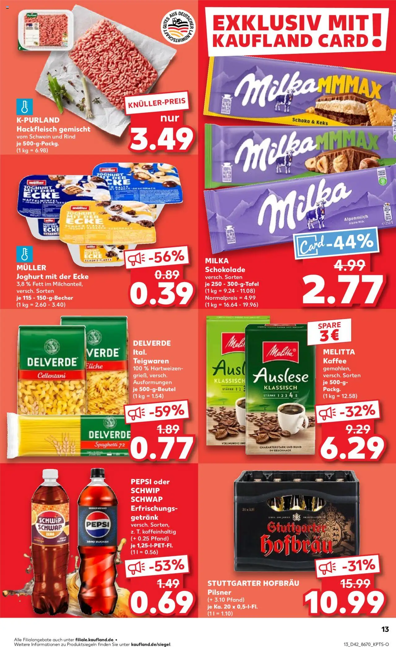 Kaufland prospekt Stuttgart	 – gültig ab 19.10.2025 | Seite: 13 | Produkte: Kaffee, Schokolade, Milka, Pasta