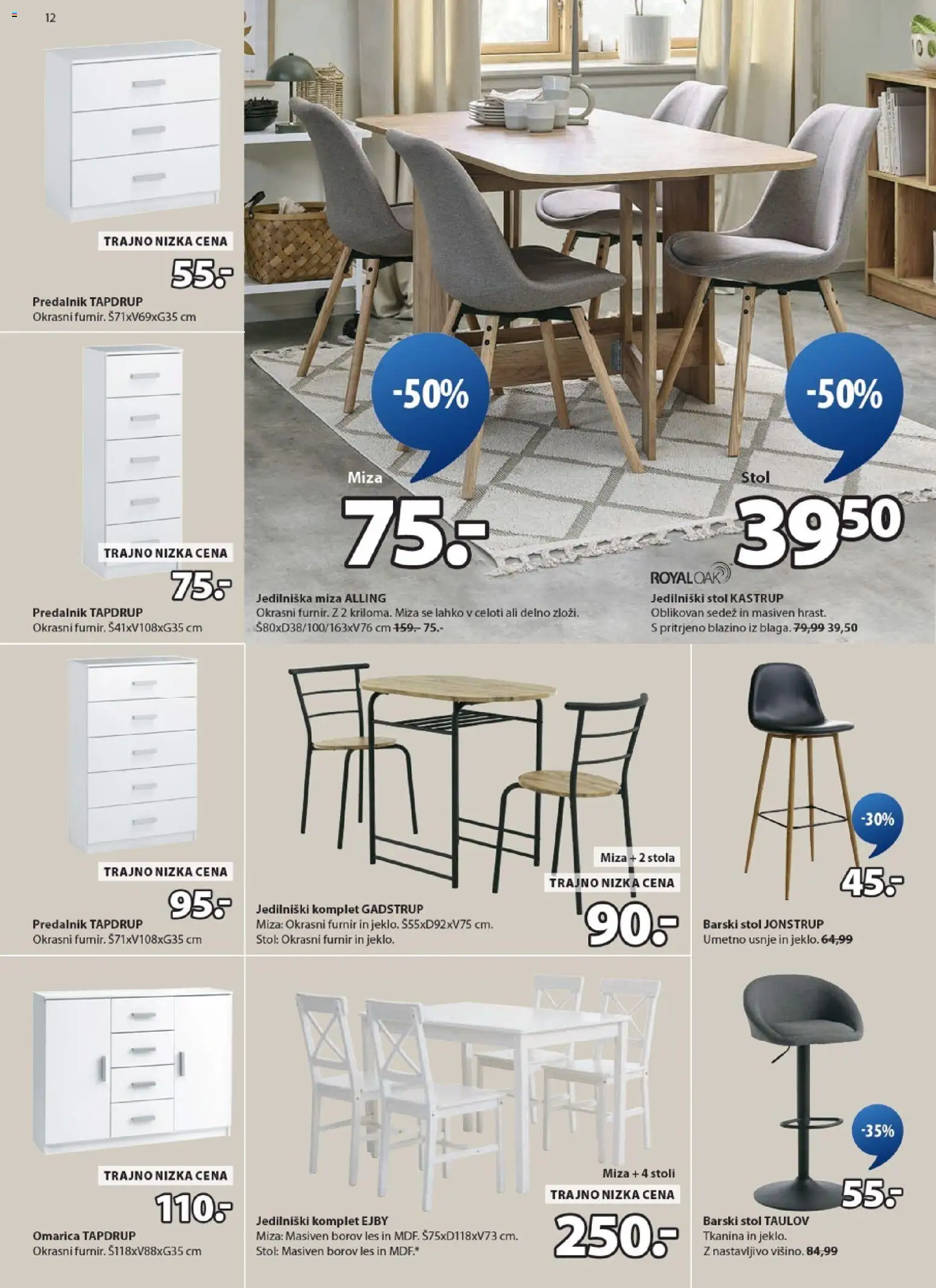 Novi JYSK katalog ponudbe – veljaven od 04.03.2026 | Stran: 12 | Izdelki: Jedilniški komplet, Furnir, Miza, Omarica