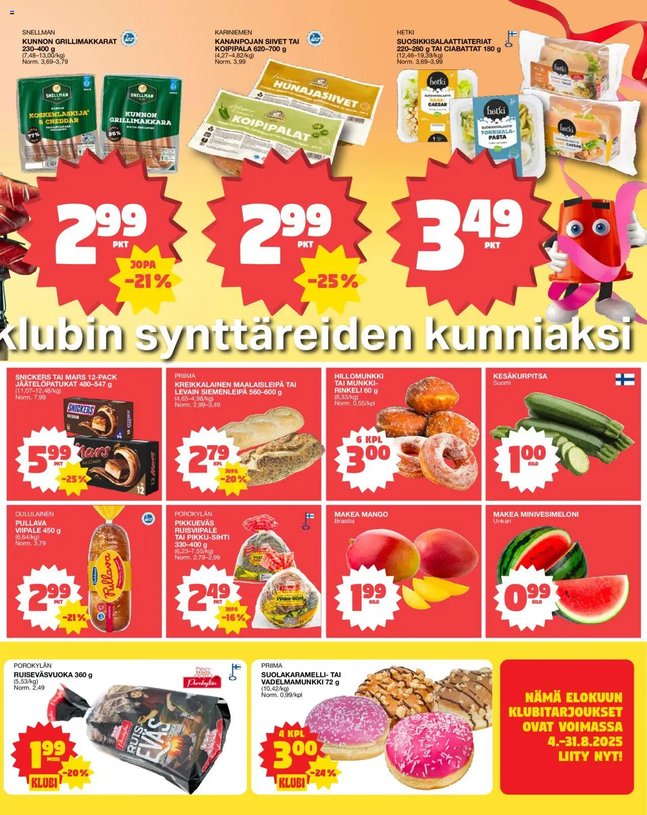  | Sivu: 3 | Tuotteet: Kana, Kesäkurpitsa, Cheddar, Grillimakkara