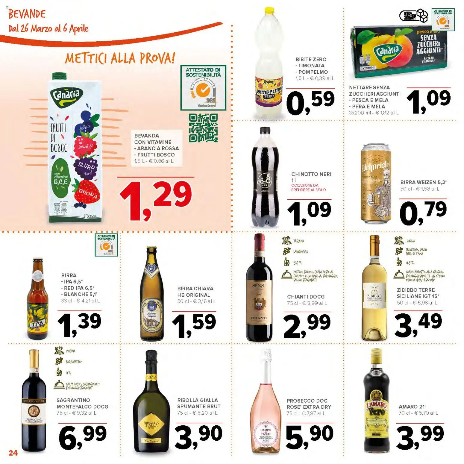 Volantino Todis del 26.03.2026 | Pagina: 24 | Prodotti: Prosecco, Pasta, Bibite, Forno