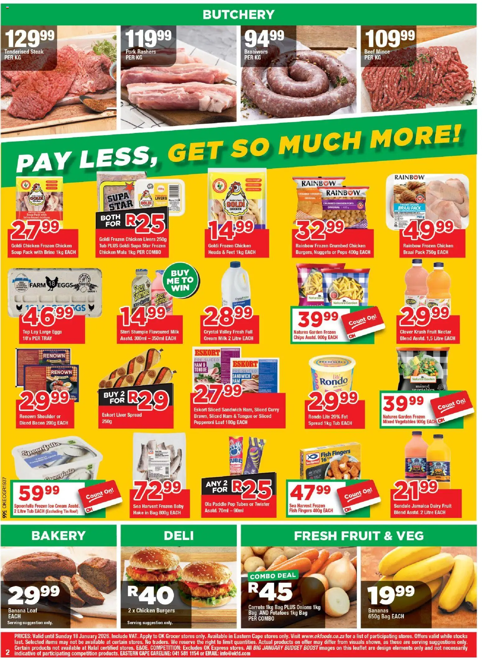 New OK Foods catalogue – valid from 05.01.2026 | Page: 2 | Products: Bakery, Chicken, Pork, Chips