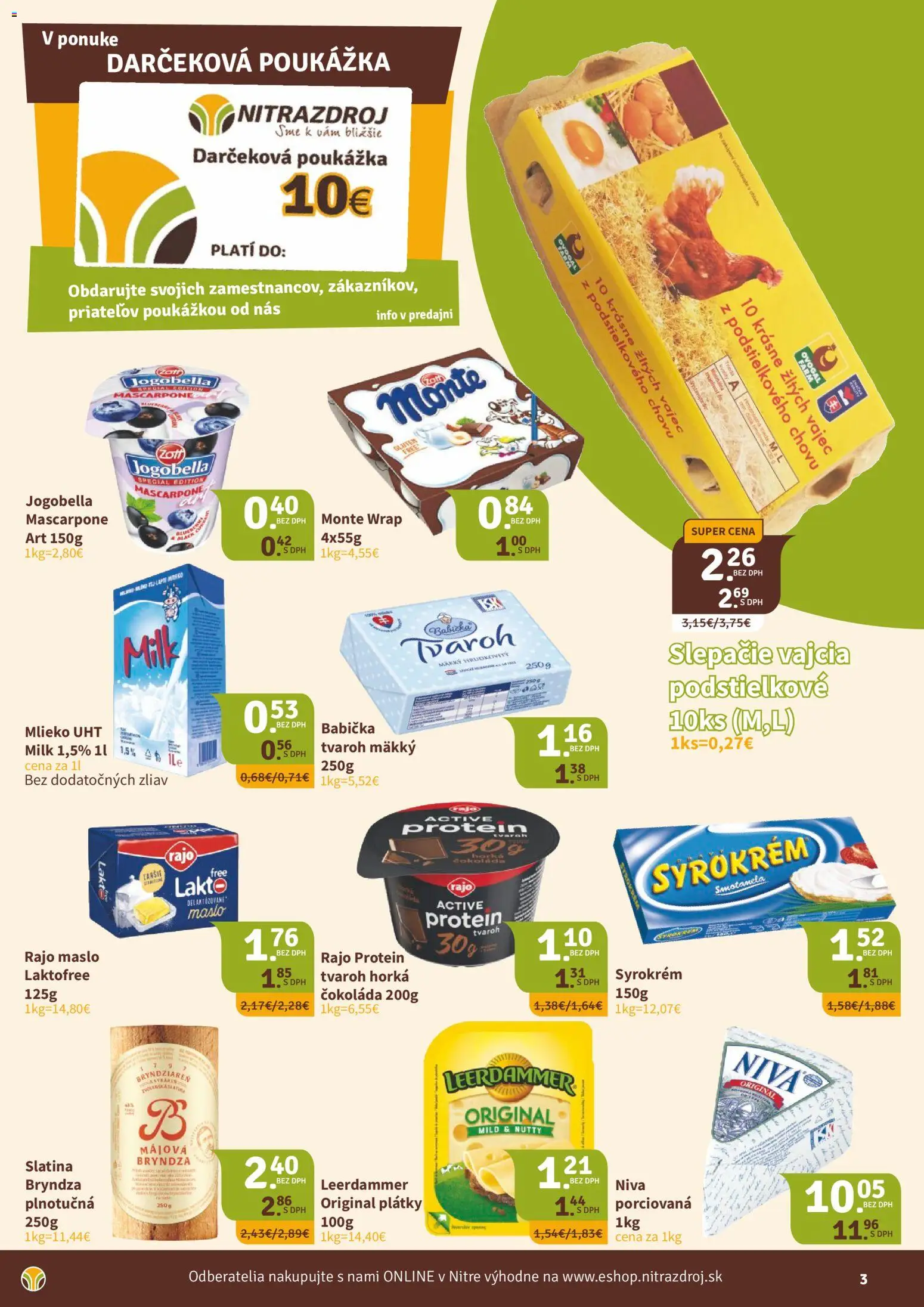 Nové Nitrazdroj akcie – leták je platný od 21.11.2025 | Strana: 3 | Produkty: Maslo, Bryndza, Čokoláda, Tvaroh