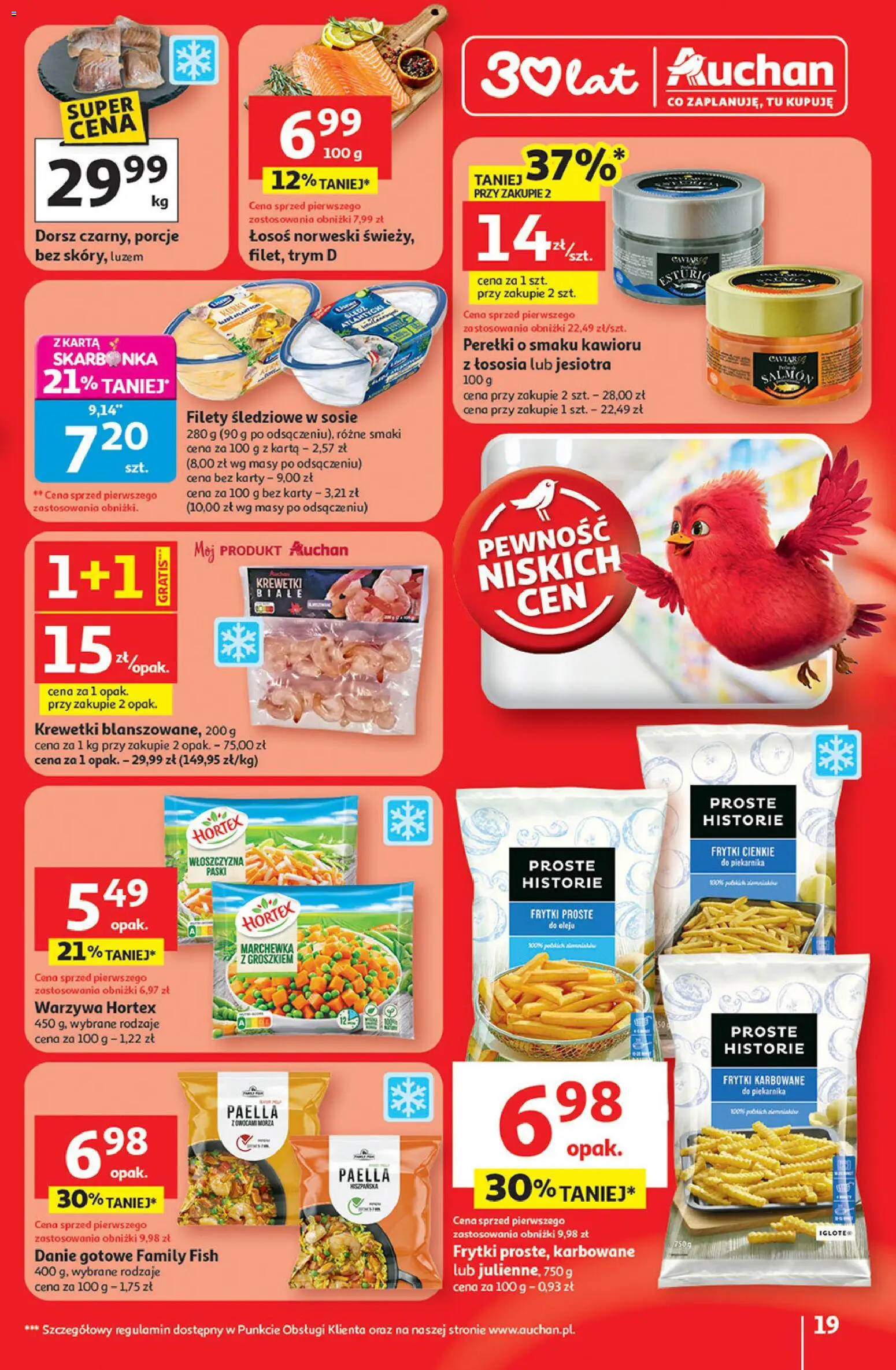 Auchan Gazetka - 30 Lat Hipermarket od 08.01.2026 | Strona: 19 | Produkty: Dorsz, Łosoś norweski, Paella, Warzywa