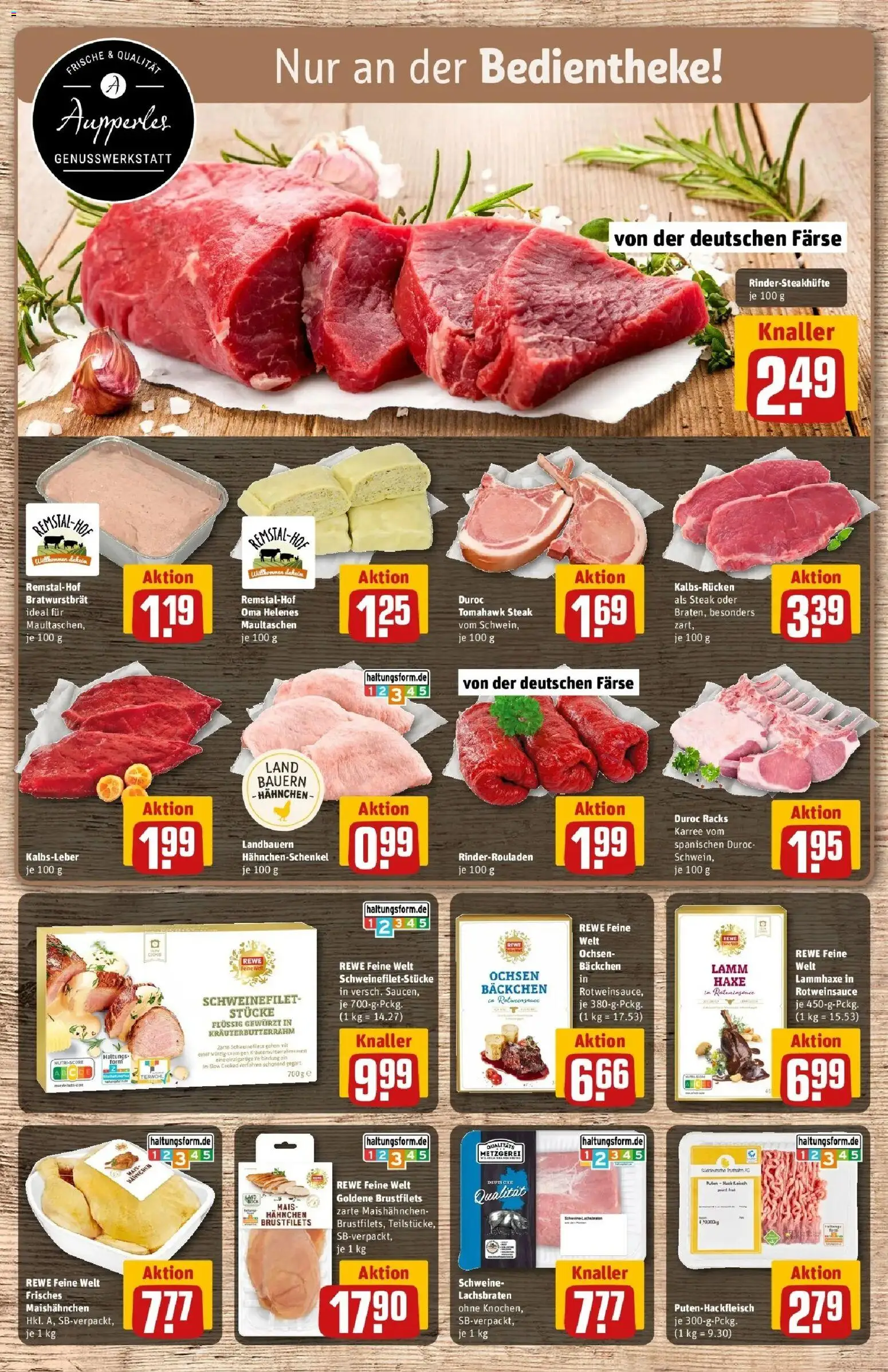 Rewe Prospekt Fellbach	 – gültig ab 30.03.2026 | Seite: 10 | Produkte: Rinderrouladen, Hahnchenschenkel, Maultaschen, Steak