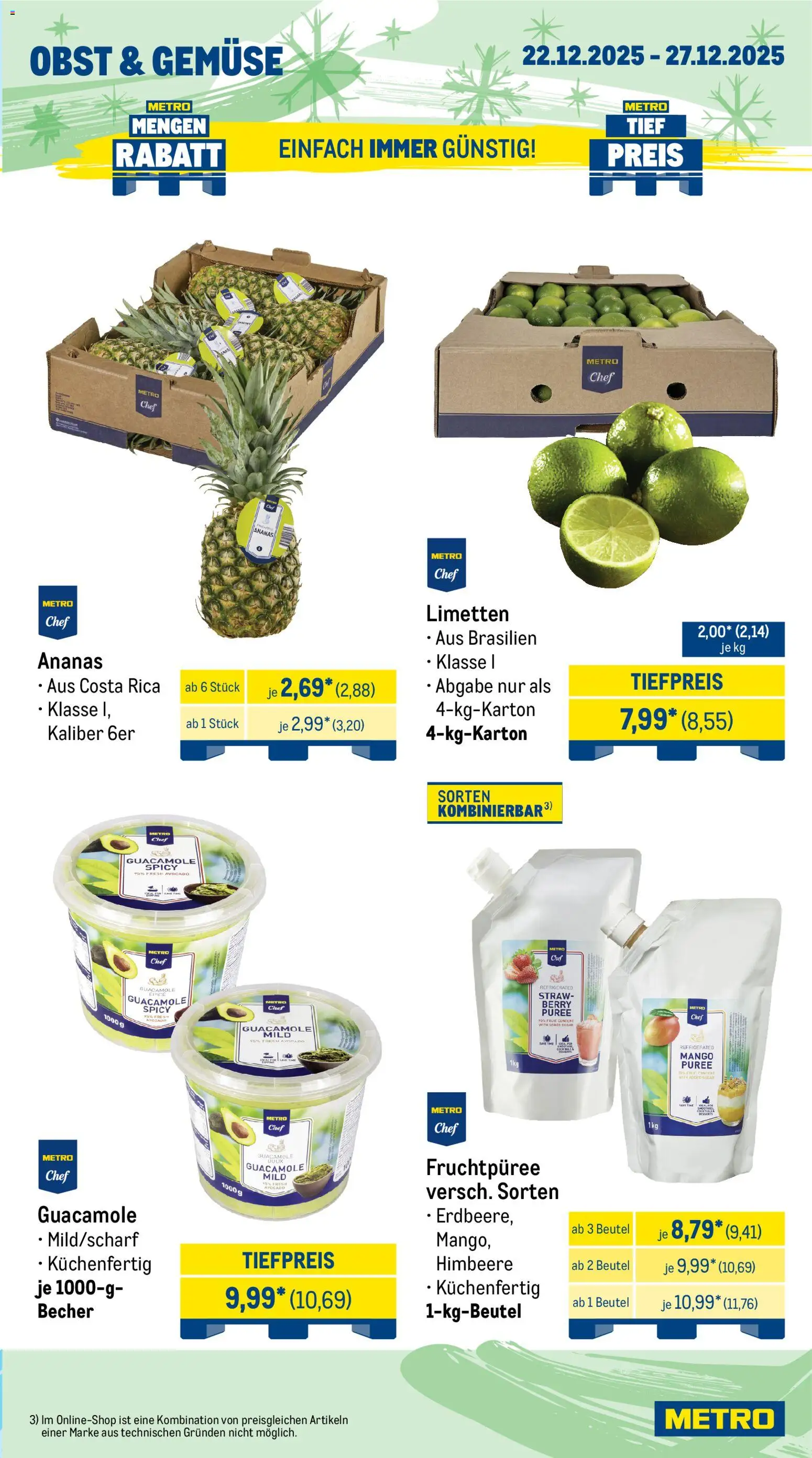 Metro - Wochen-Angebote Gastro – gültig ab 22.12.2025 | Seite: 7 | Produkte: Limetten, Ananas, Mango, Himbeere