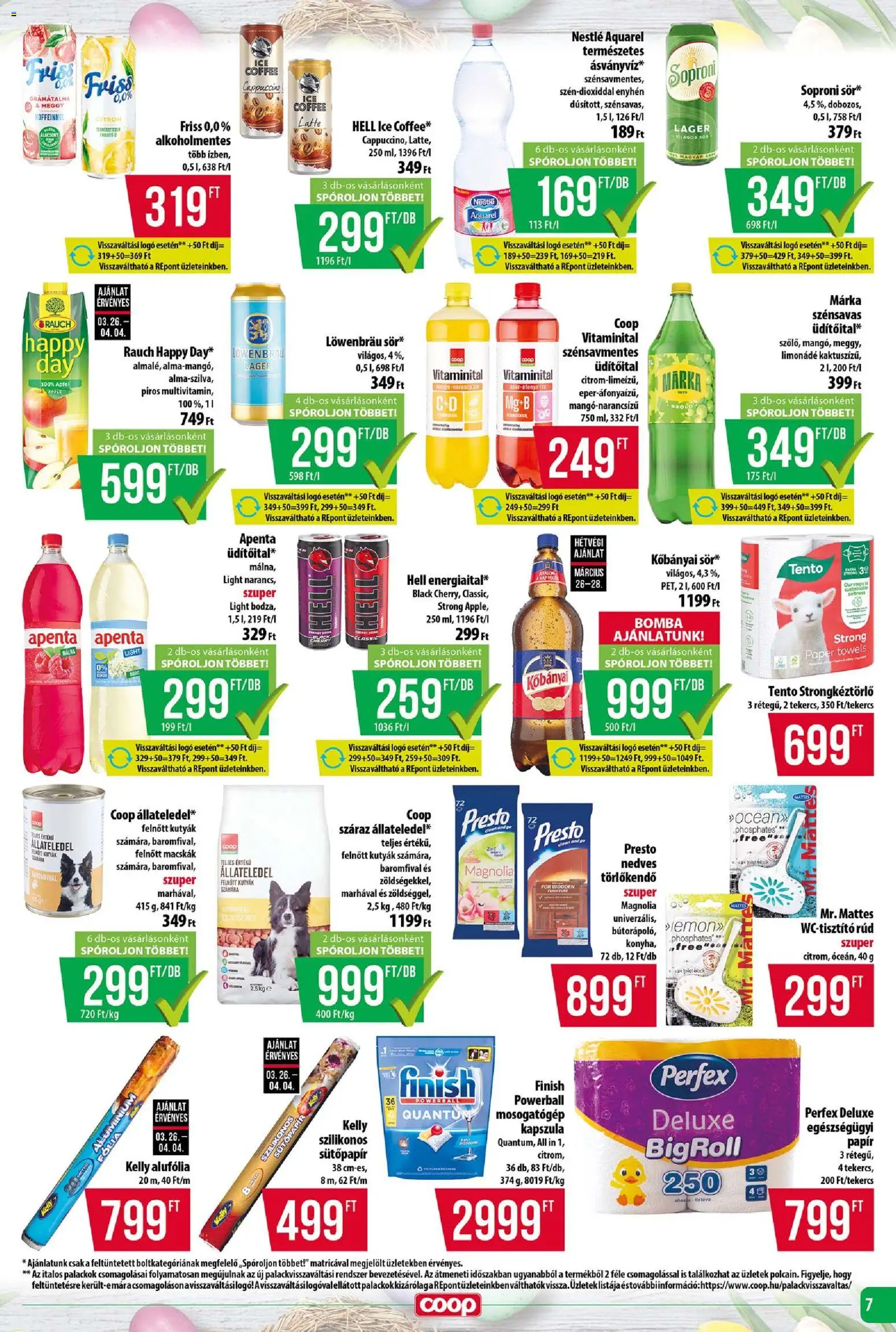 COOP Szolnok akciós ujság - amely érvényes a következő dátumtól: 26.03.2026 | Oldal: 7 | Termékek: Mosogatógép, Meggy, Törlőkendő, Limonádé