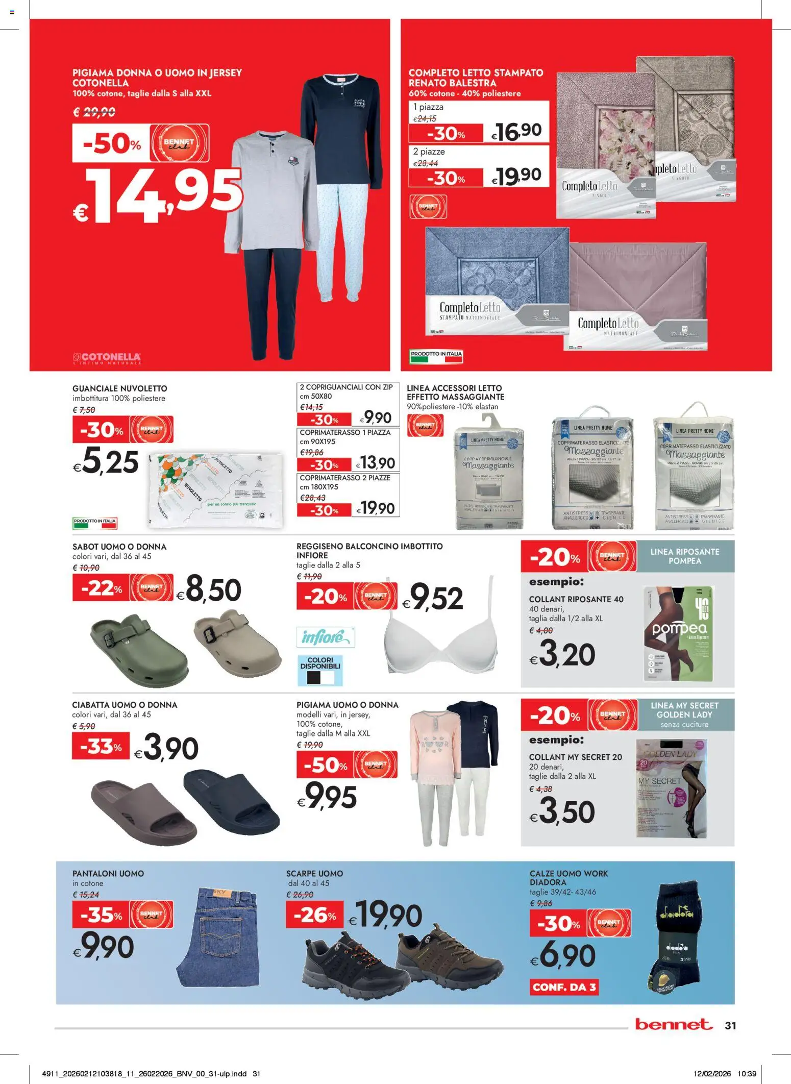 Volantino bennet del 26.02.2026 | Pagina: 31 | Prodotti: Reggiseno, Letto matrimoniale, Coprimaterasso, Guanciale