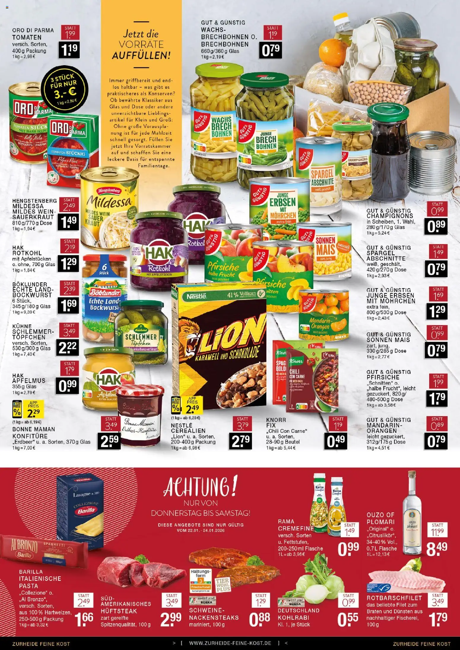 Edeka Zurheide Prospekt 	 – gültig ab 19.01.2026 | Seite: 8 | Produkte: Nackensteaks, Knorr, Oro di parma, Erbsen